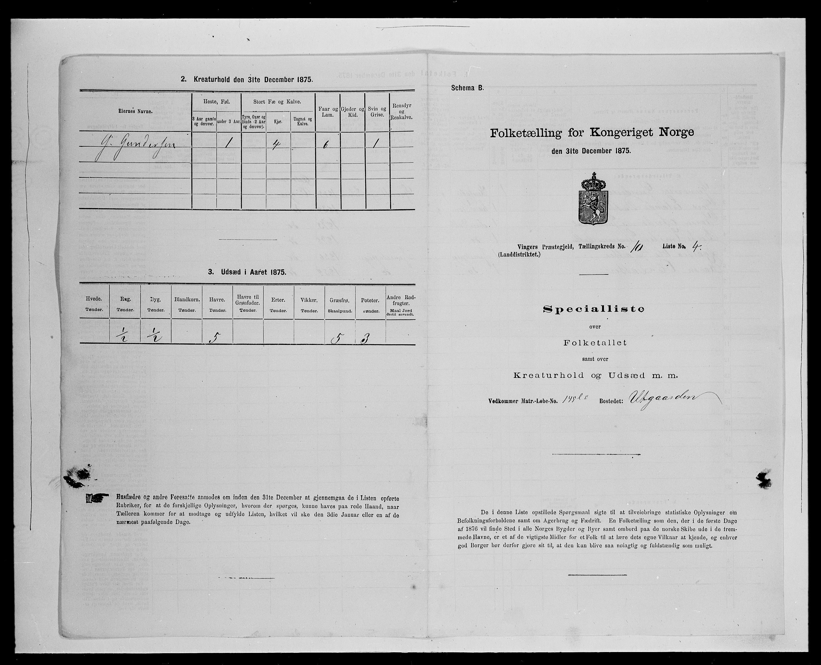 SAH, Folketelling 1875 for 0421L Vinger prestegjeld, Vinger sokn og Austmarka sokn, 1875, s. 1606