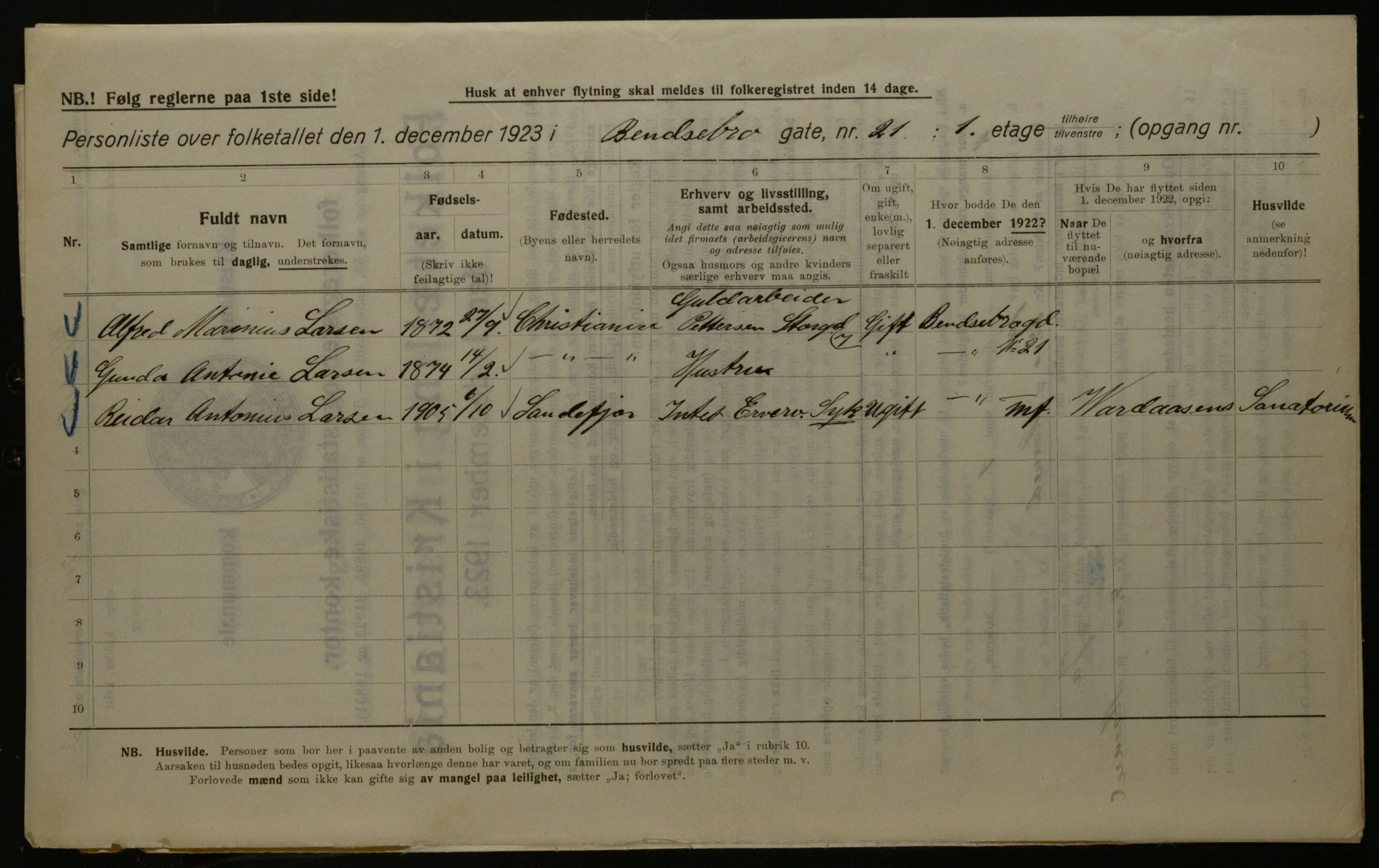 OBA, Kommunal folketelling 1.12.1923 for Kristiania, 1923, s. 4335