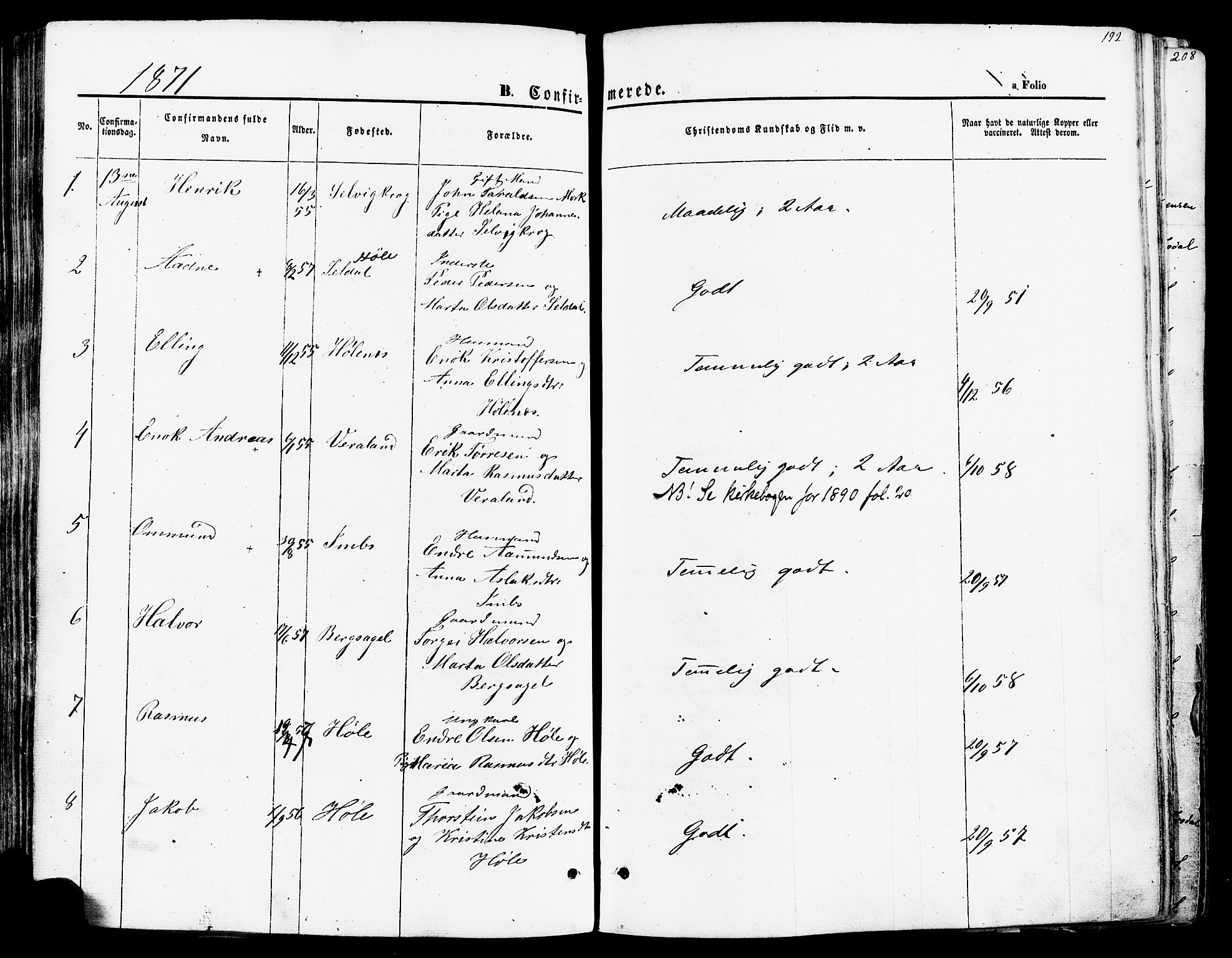 Høgsfjord sokneprestkontor, SAST/A-101624/H/Ha/Haa/L0002: Ministerialbok nr. A 2, 1855-1885, s. 192