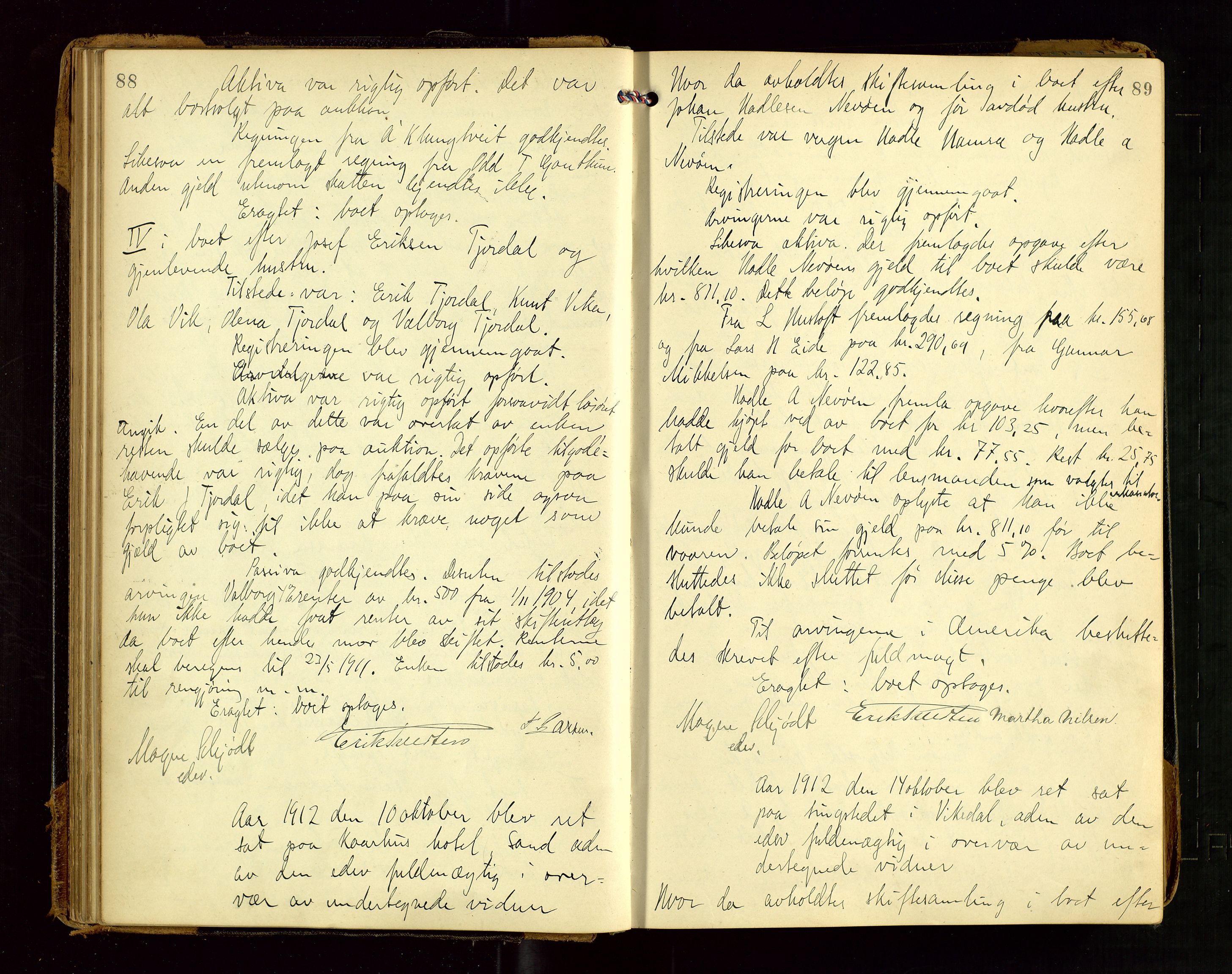 Ryfylke tingrett, AV/SAST-A-100055/001/IV/IVF/L0015: Skifteforhandlingsprotokoll, 1910-1928, s. 88-89