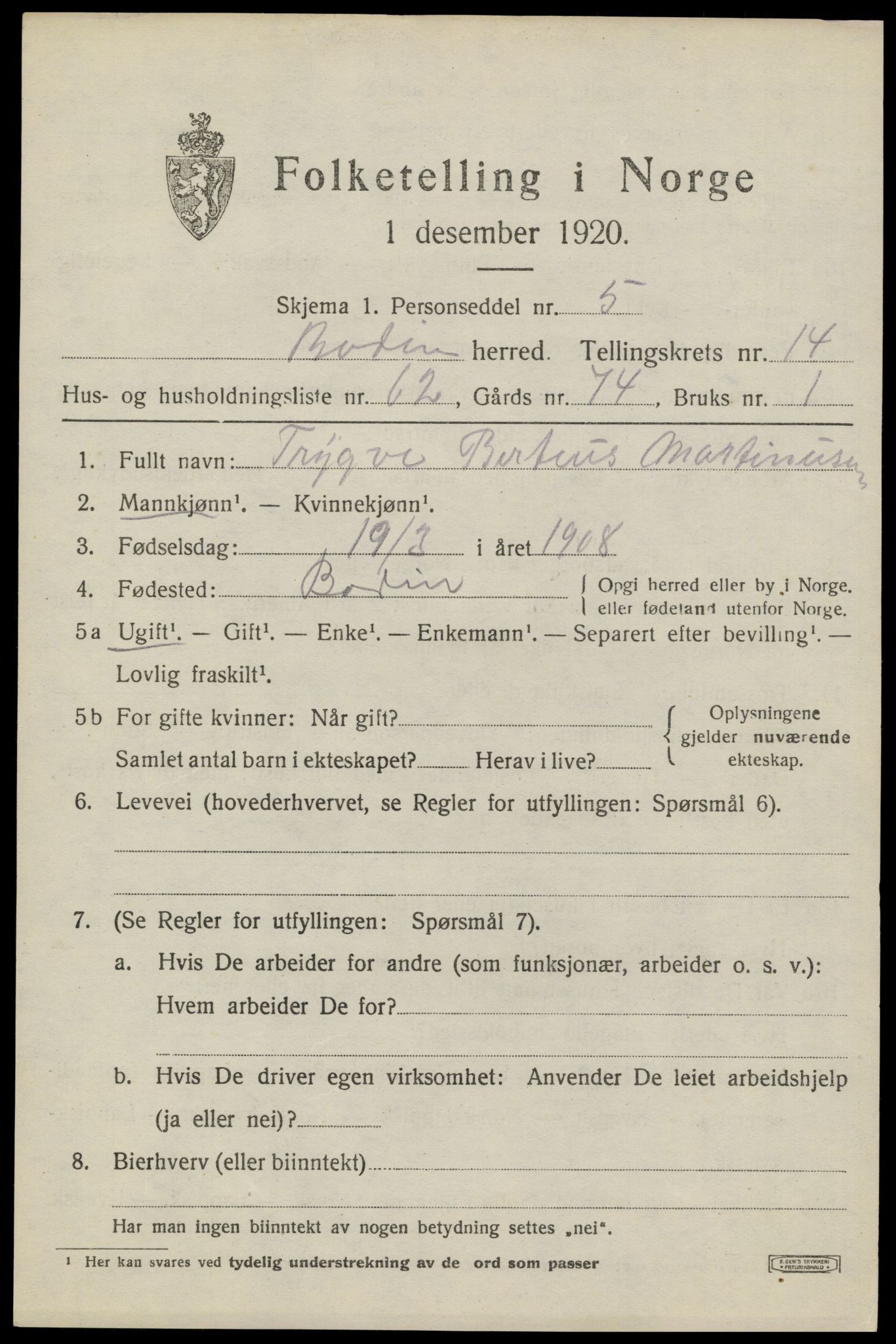 SAT, Folketelling 1920 for 1843 Bodin herred, 1920, s. 10872