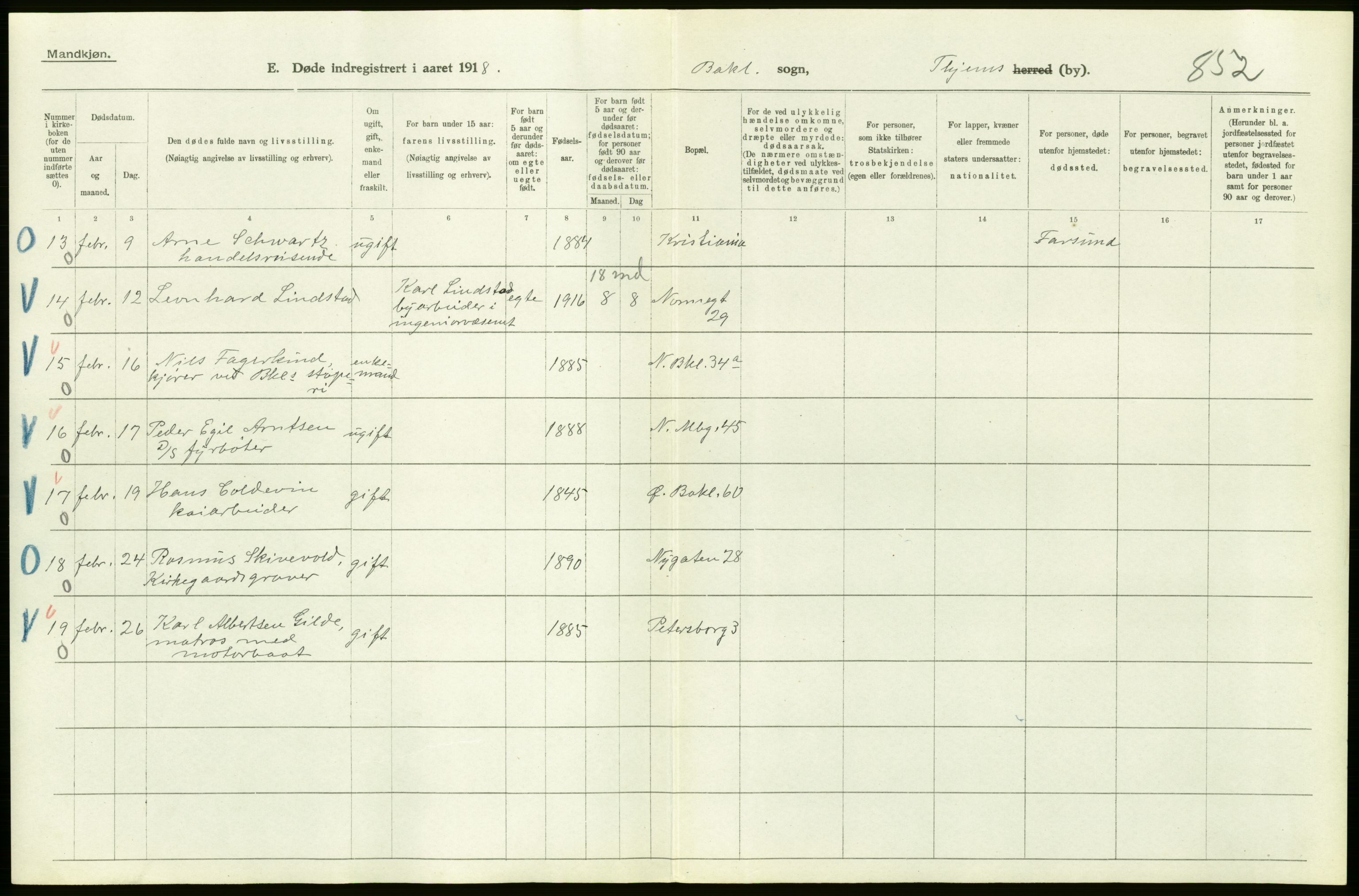 Statistisk sentralbyrå, Sosiodemografiske emner, Befolkning, AV/RA-S-2228/D/Df/Dfb/Dfbh/L0049: Trondheim: Døde, dødfødte., 1918, s. 36