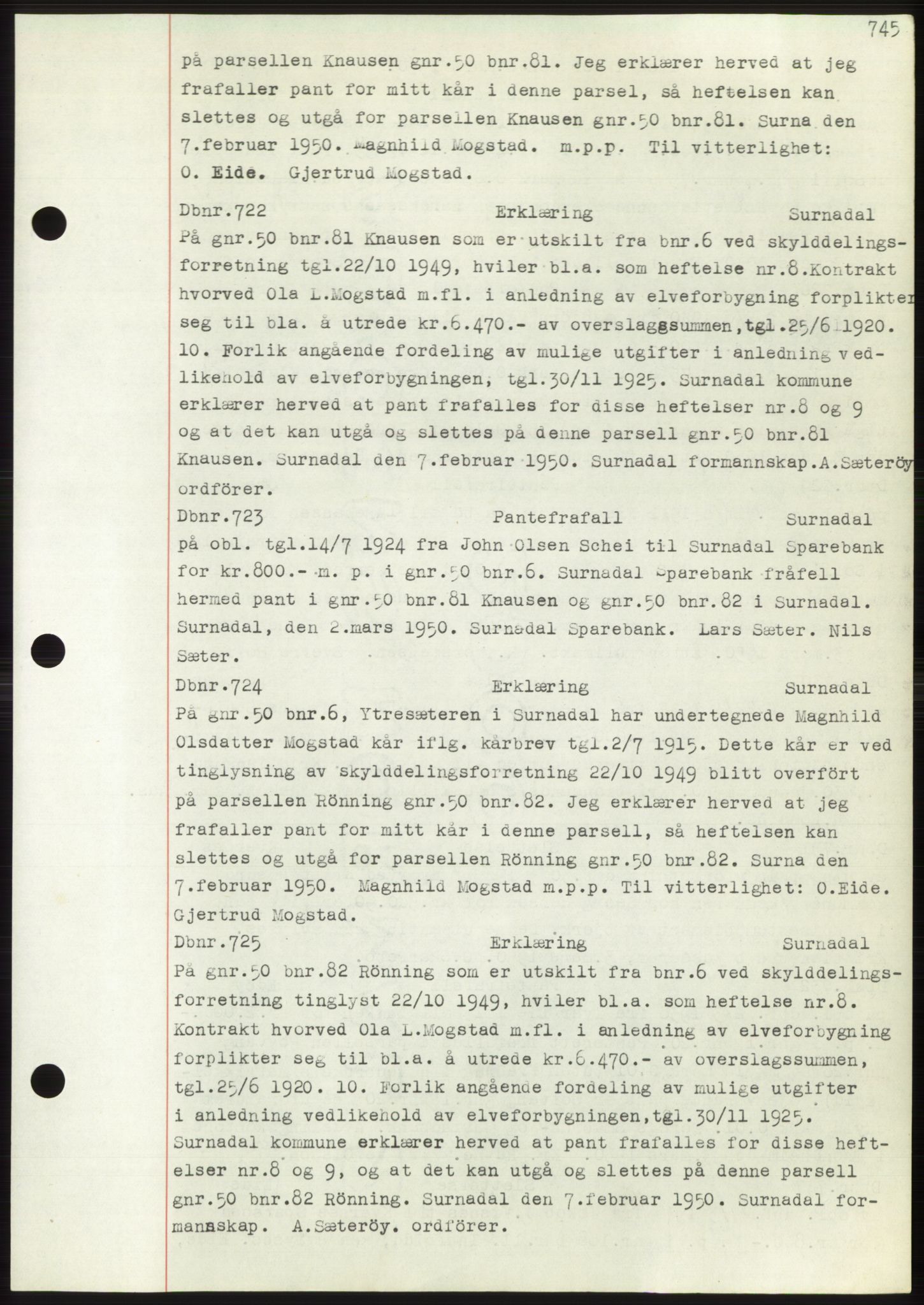 Nordmøre sorenskriveri, SAT/A-4132/1/2/2Ca: Pantebok nr. C82b, 1946-1951, Dagboknr: 722/1950