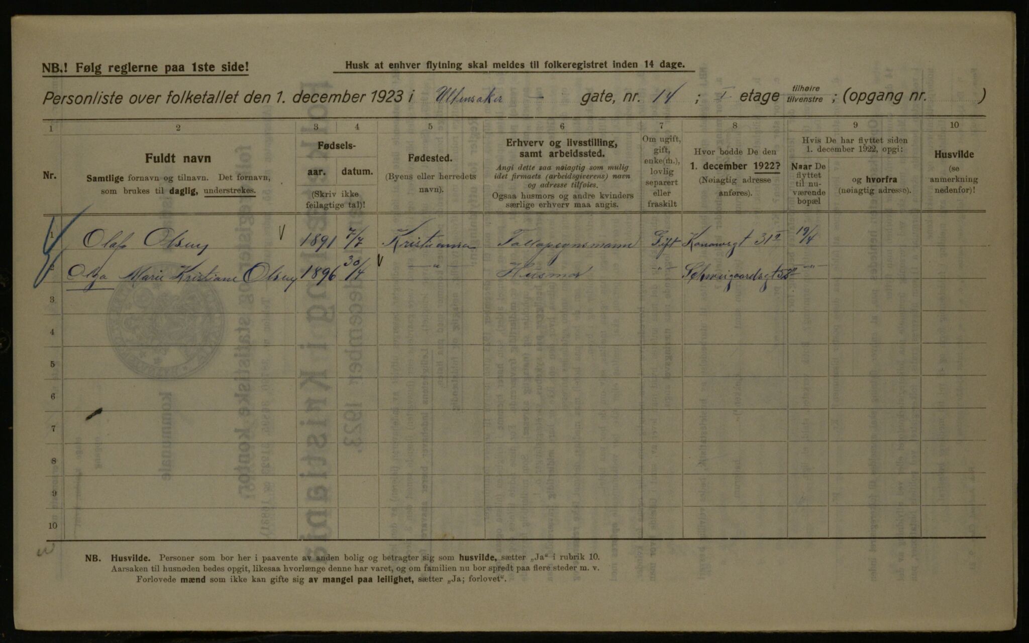 OBA, Kommunal folketelling 1.12.1923 for Kristiania, 1923, s. 131311