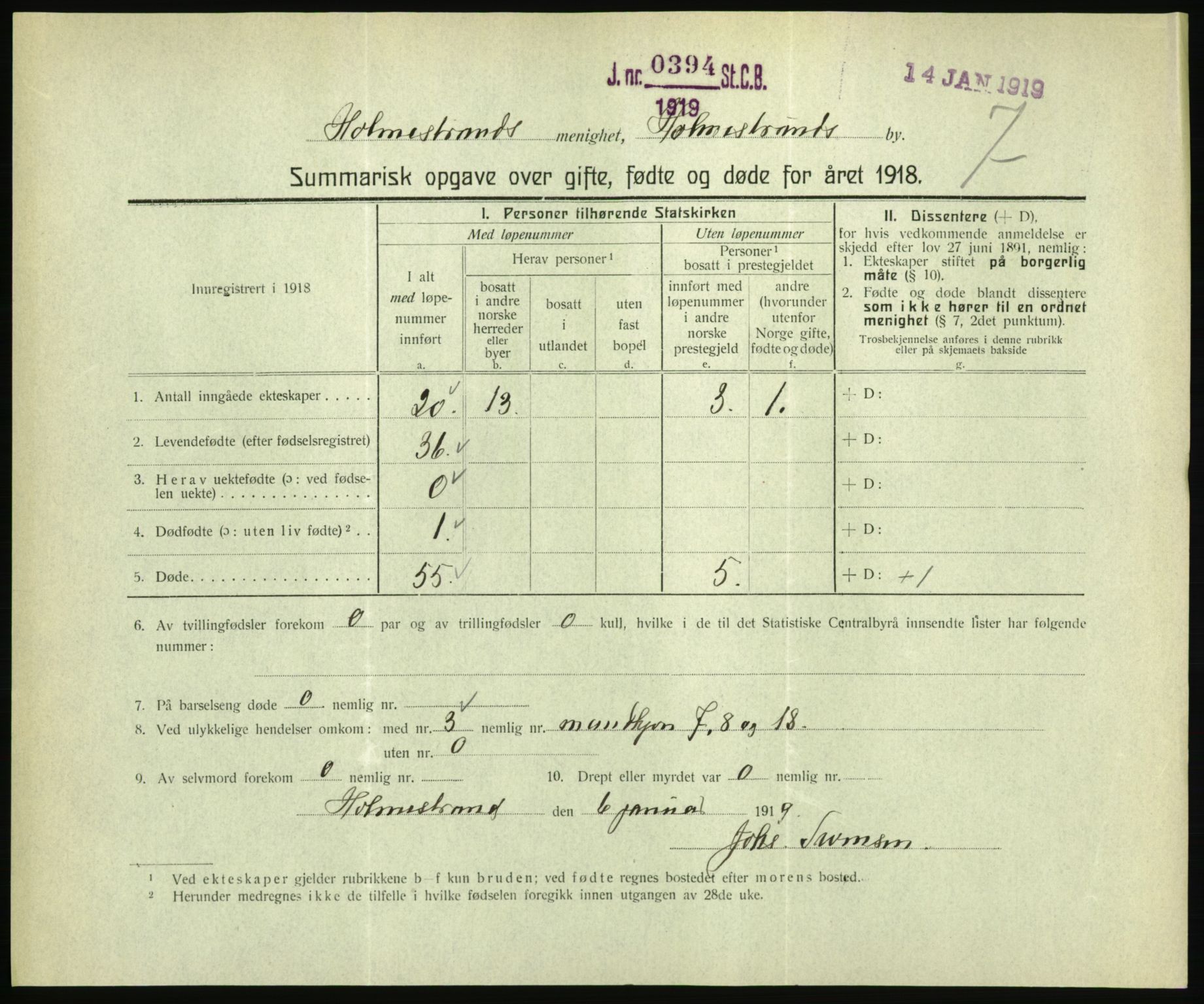 Statistisk sentralbyrå, Sosiodemografiske emner, Befolkning, RA/S-2228/D/Df/Dfb/Dfbh/L0059: Summariske oppgaver over gifte, fødte og døde for hele landet., 1918, s. 475