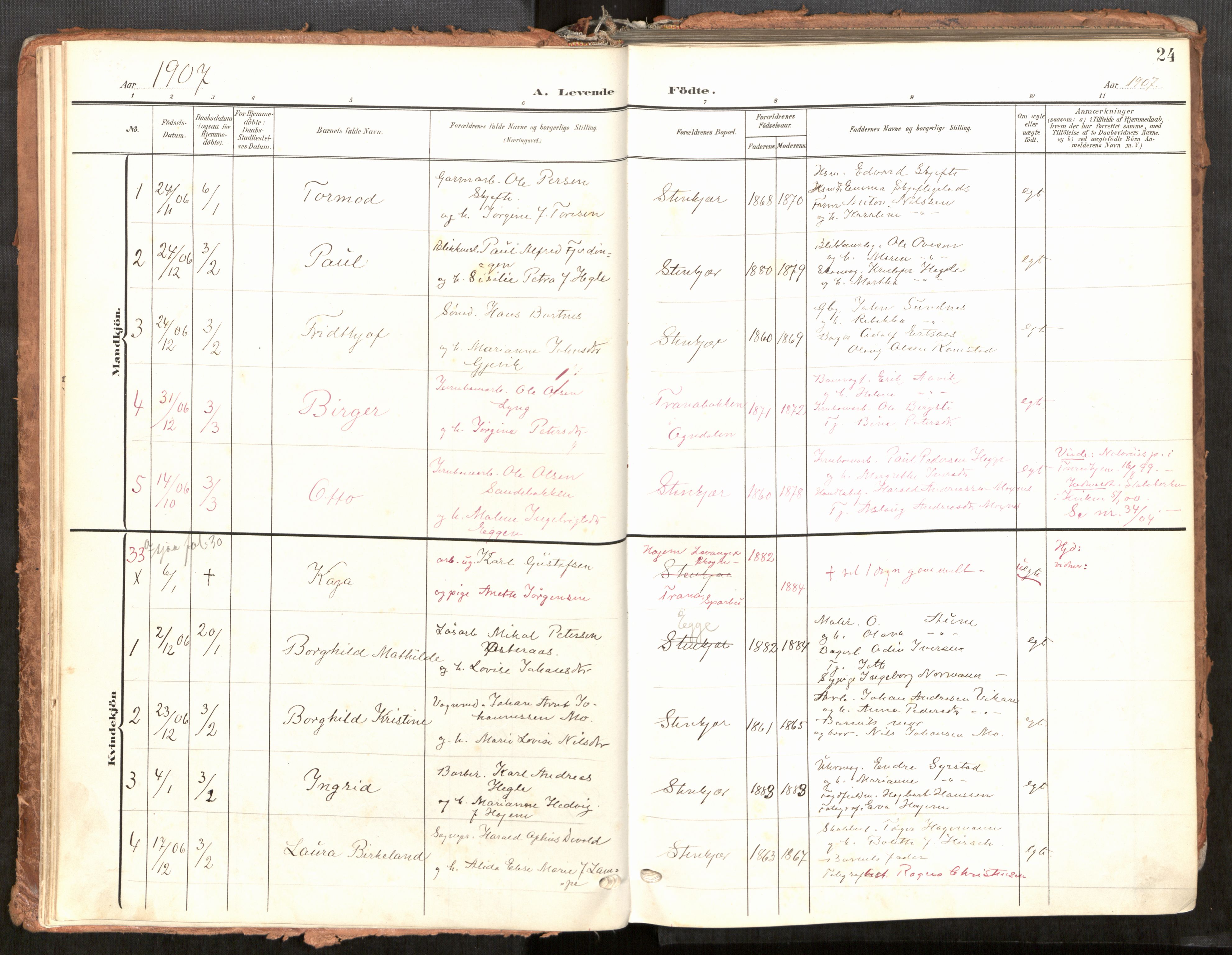 Steinkjer sokneprestkontor, SAT/A-1541/01/H/Ha/Haa/L0001: Ministerialbok nr. 1, 1904-1912, s. 24