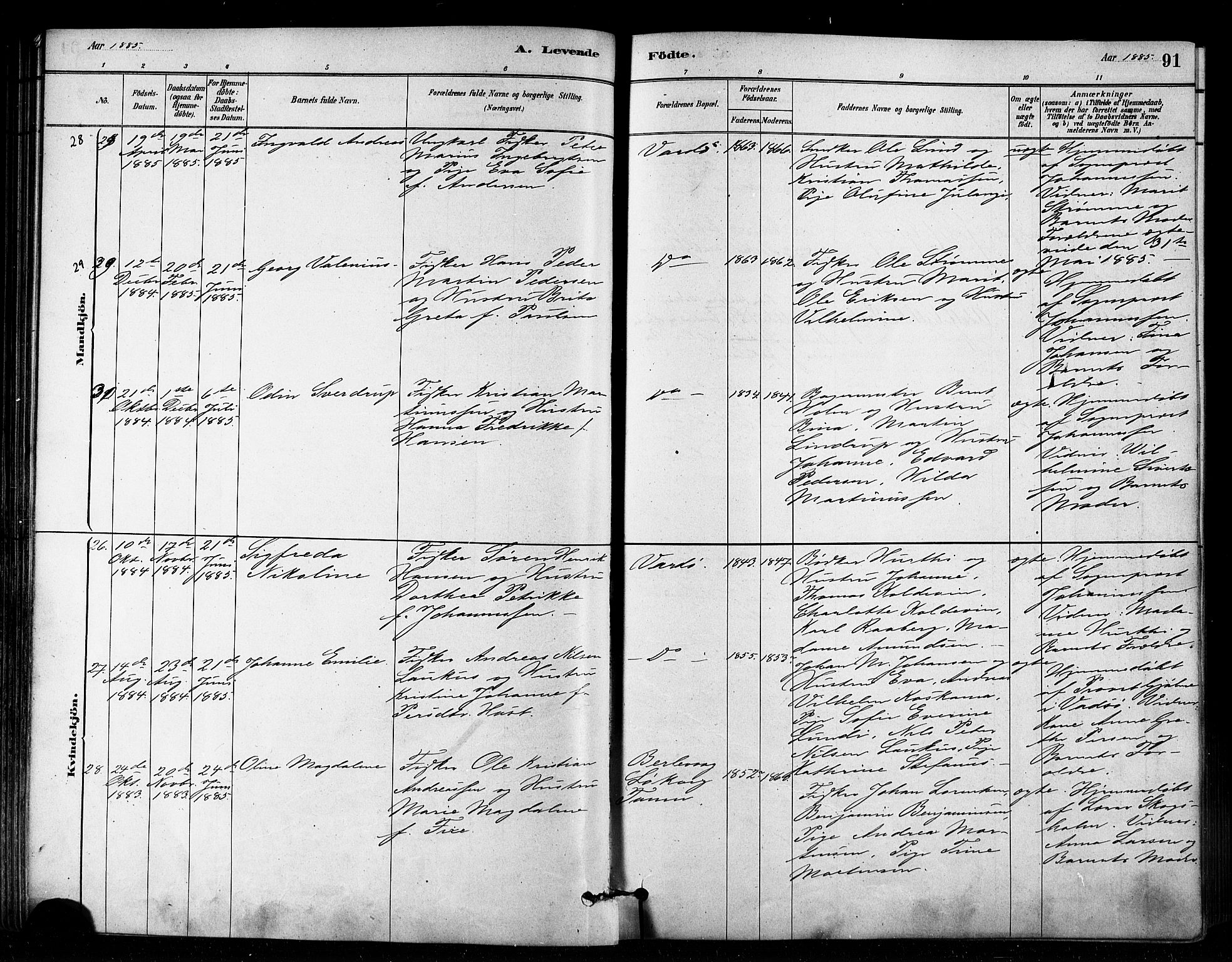 Vardø sokneprestkontor, AV/SATØ-S-1332/H/Ha/L0006kirke: Ministerialbok nr. 6, 1879-1886, s. 91