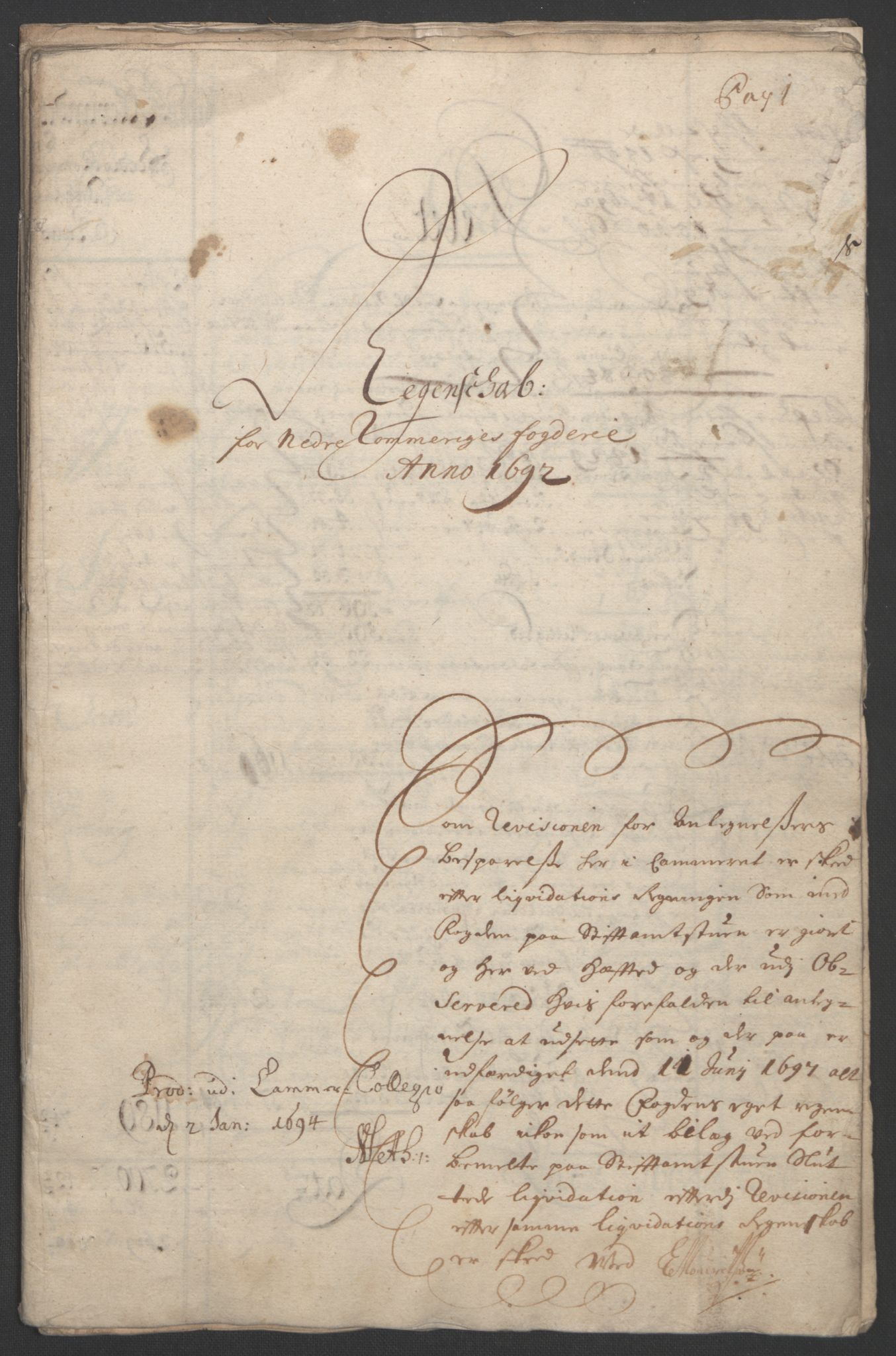 Rentekammeret inntil 1814, Reviderte regnskaper, Fogderegnskap, RA/EA-4092/R11/L0577: Fogderegnskap Nedre Romerike, 1692, s. 5