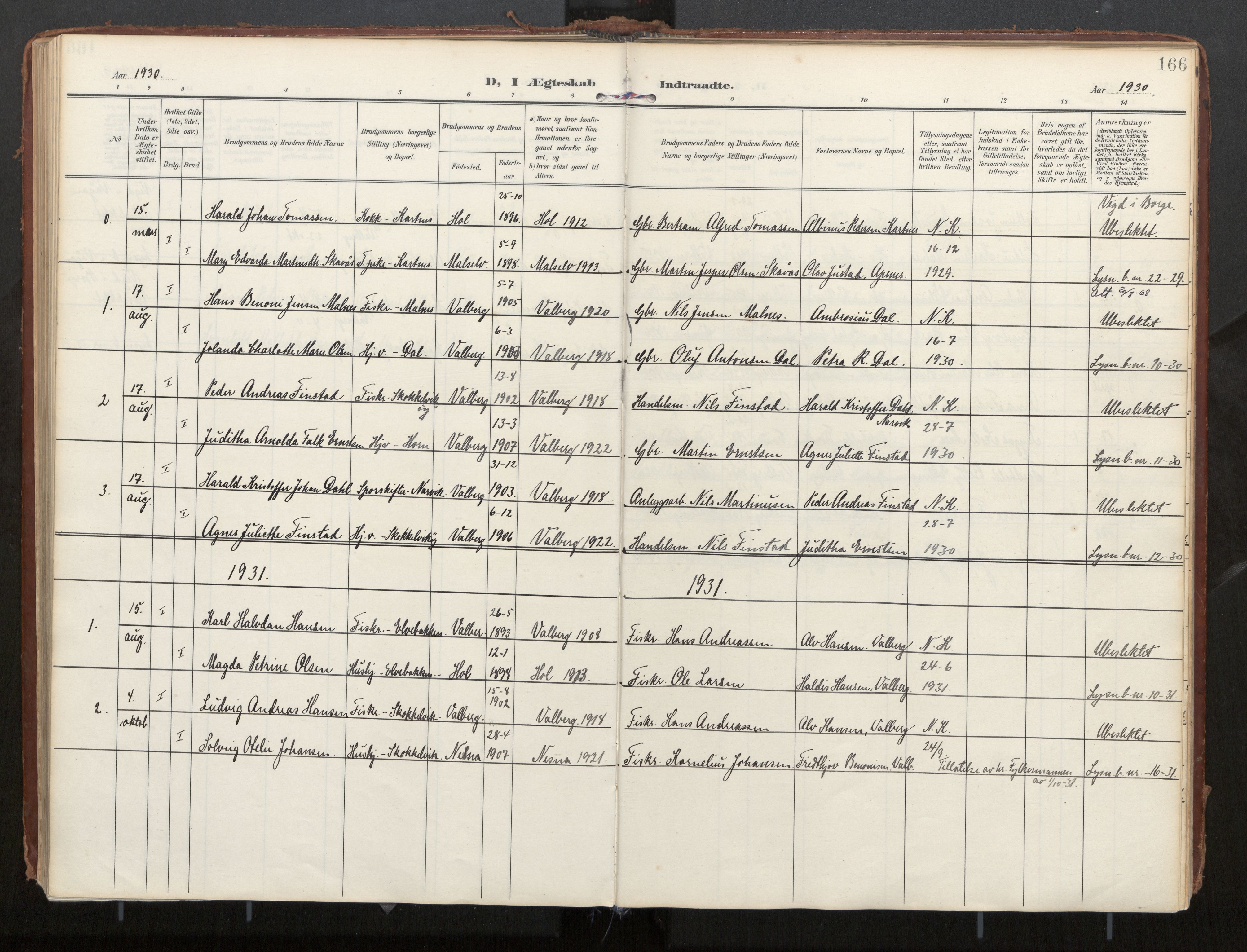 Ministerialprotokoller, klokkerbøker og fødselsregistre - Nordland, AV/SAT-A-1459/884/L1194: Ministerialbok nr. 884A02, 1906-1937, s. 166