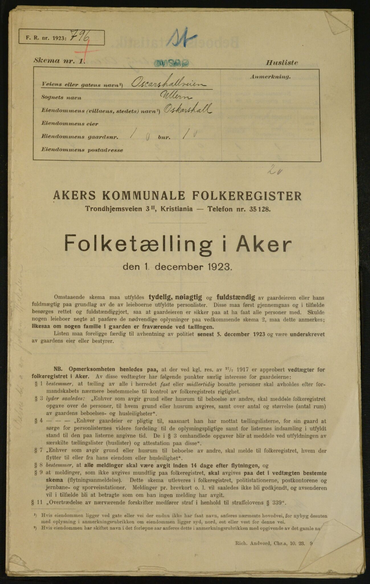 , Kommunal folketelling 1.12.1923 for Aker, 1923, s. 4849