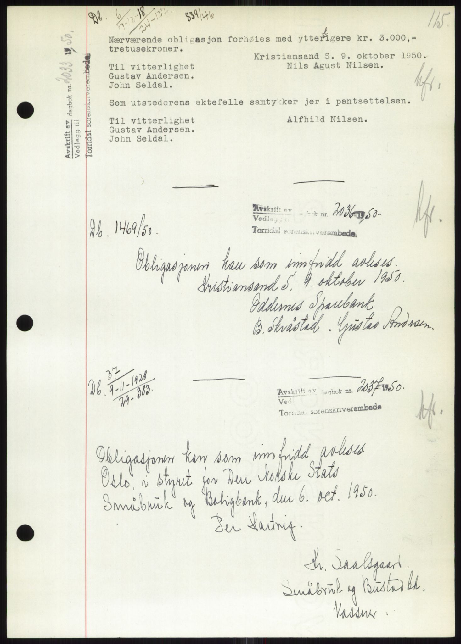 Torridal sorenskriveri, AV/SAK-1221-0012/G/Gb/Gbb/L0020: Pantebok nr. 63B, 1950-1950, Tingl.dato: 01.10.1950