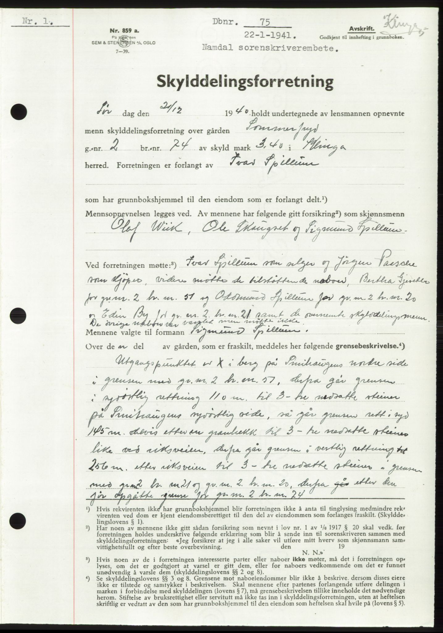 Namdal sorenskriveri, SAT/A-4133/1/2/2C: Pantebok nr. -, 1940-1941, Tingl.dato: 22.01.1941