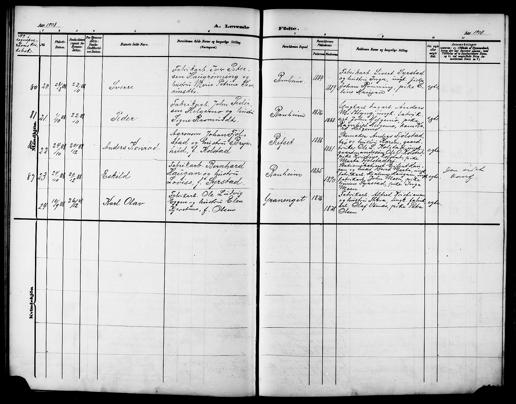 Ministerialprotokoller, klokkerbøker og fødselsregistre - Sør-Trøndelag, AV/SAT-A-1456/615/L0400: Klokkerbok nr. 615C01, 1905-1921
