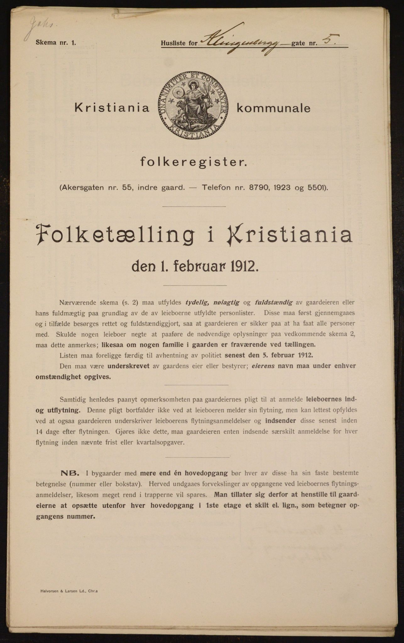 OBA, Kommunal folketelling 1.2.1912 for Kristiania, 1912, s. 52094