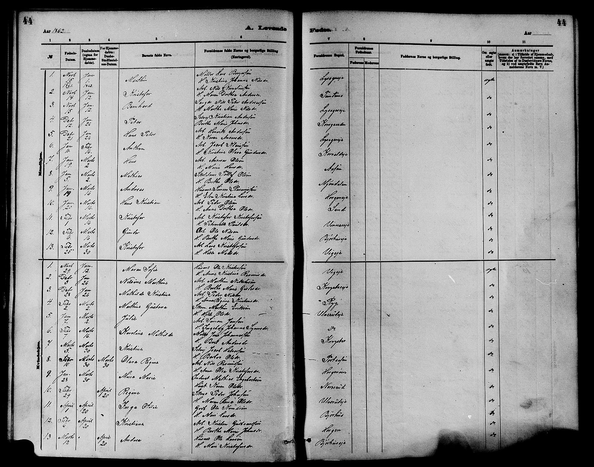 Nedre Eiker kirkebøker, AV/SAKO-A-612/F/Fa/L0001: Ministerialbok nr. 1, 1853-1877, s. 44
