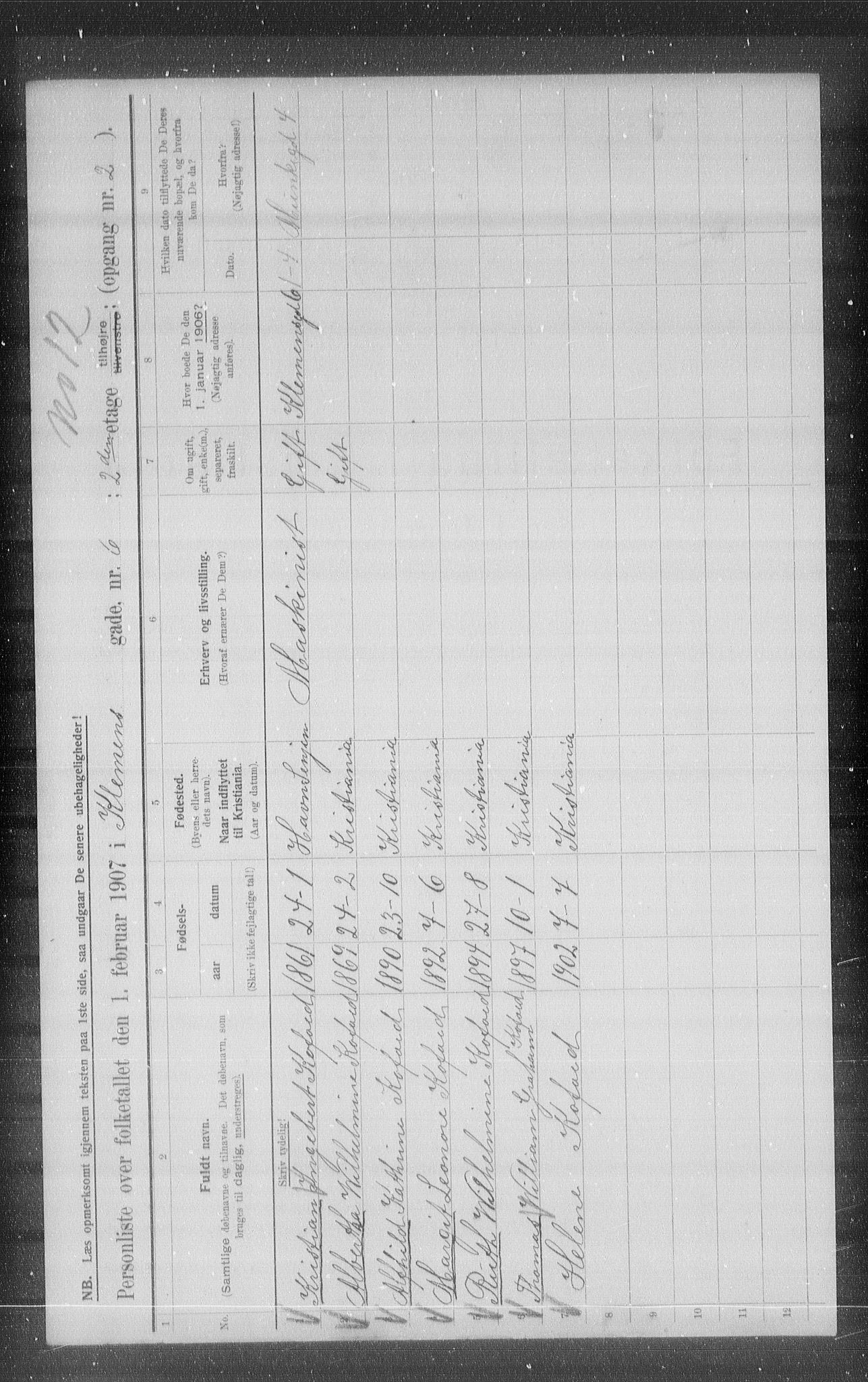 OBA, Kommunal folketelling 1.2.1907 for Kristiania kjøpstad, 1907, s. 26383