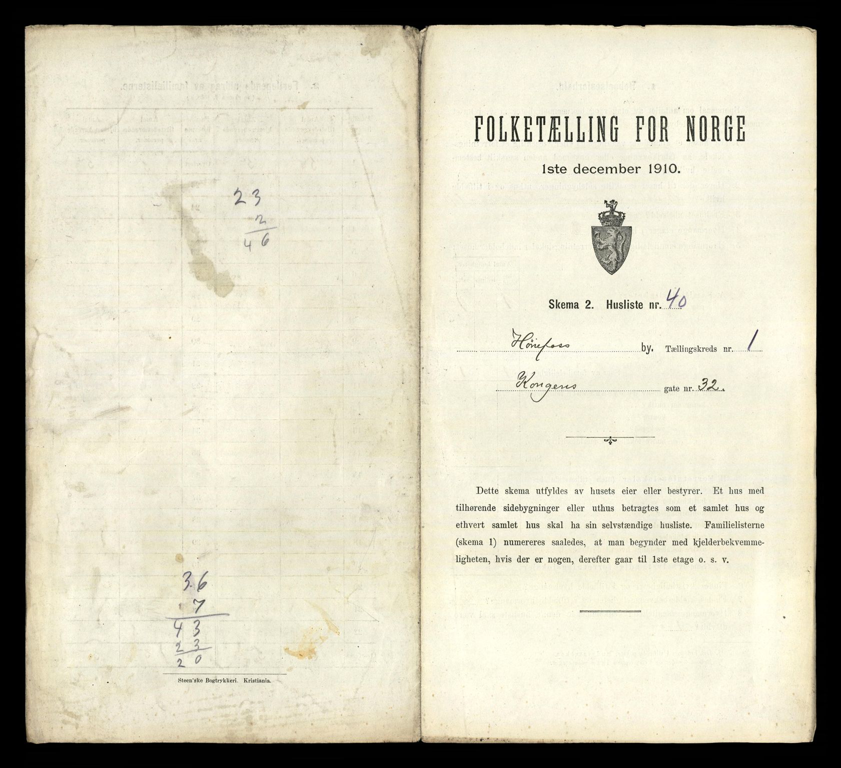 RA, Folketelling 1910 for 0601 Hønefoss kjøpstad, 1910, s. 243
