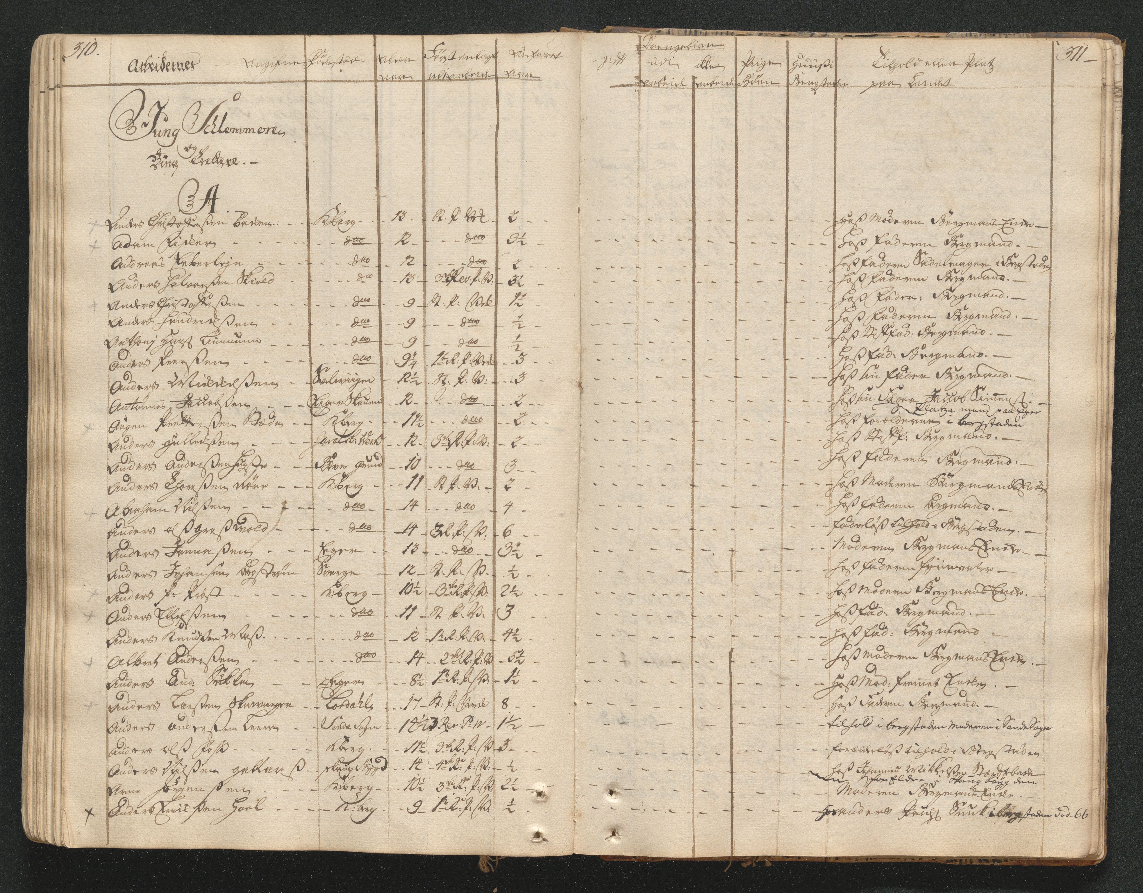 Kongsberg Sølvverk 1623-1816, AV/SAKO-EA-3135/001/D/Di/Dia/L0001b: Manntallslister , 1765, s. 310-311