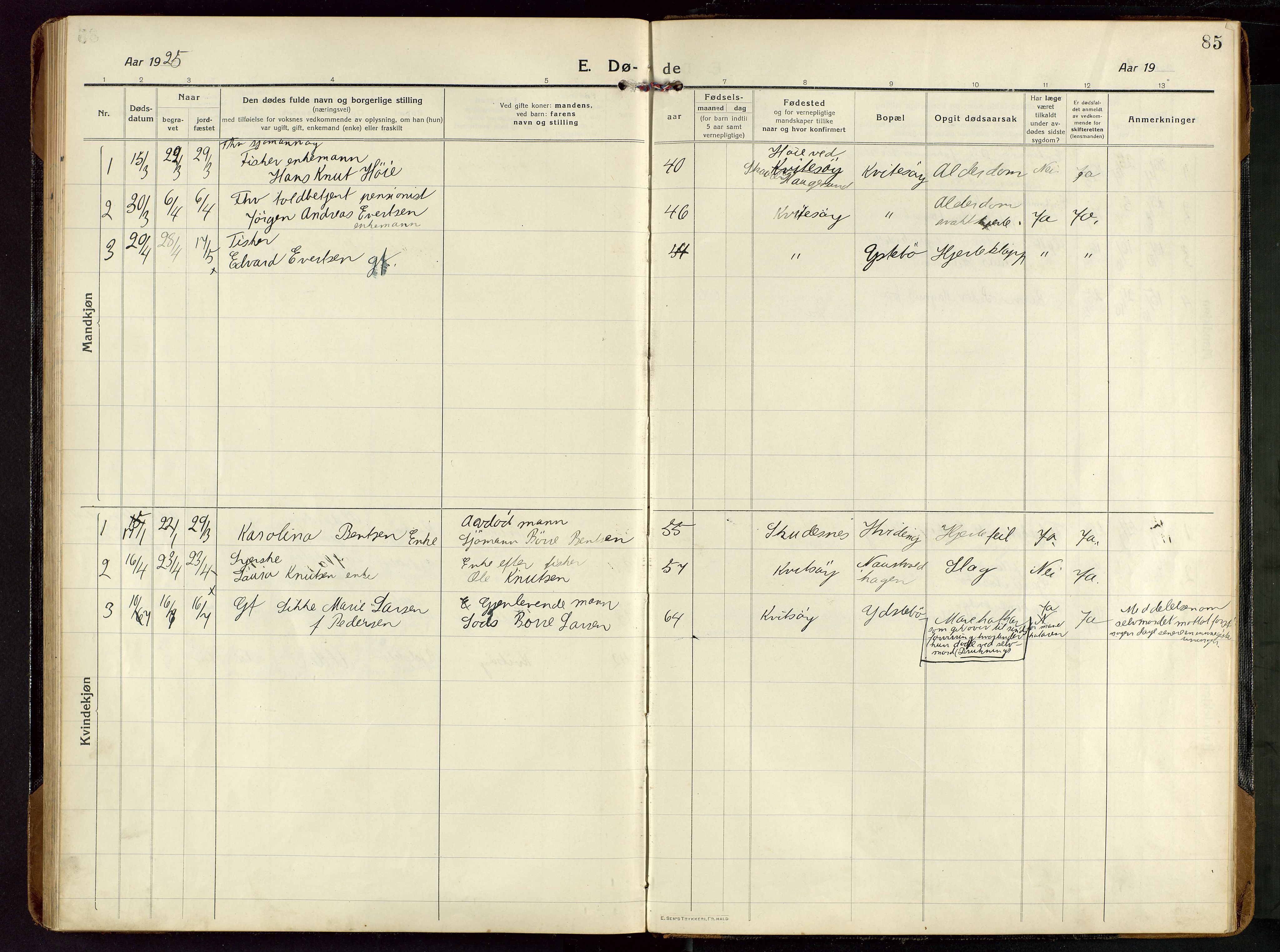 Rennesøy sokneprestkontor, AV/SAST-A -101827/H/Ha/Haa/L0018: Ministerialbok nr. A 18, 1917-1937, s. 85