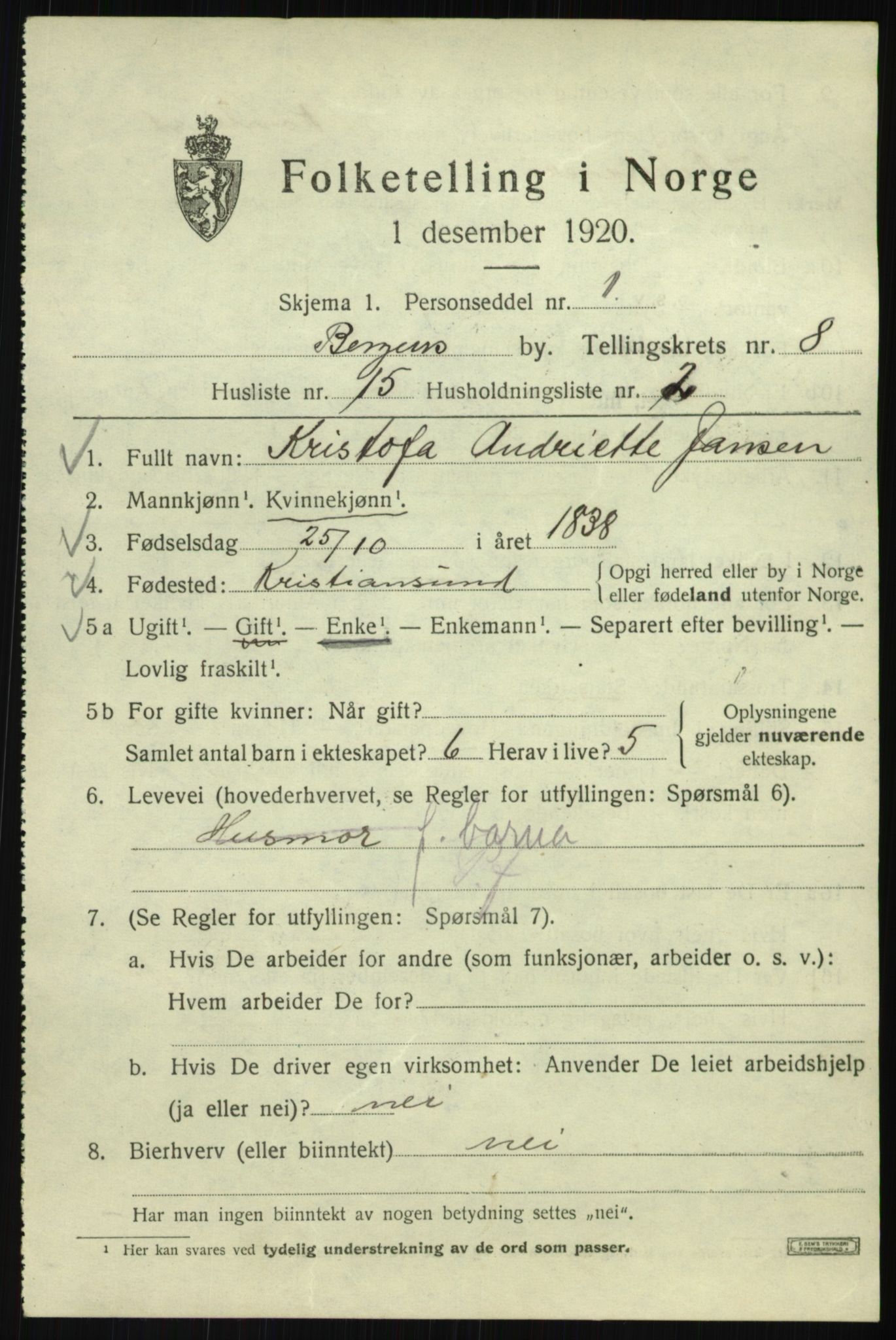 SAB, Folketelling 1920 for 1301 Bergen kjøpstad, 1920, s. 69115