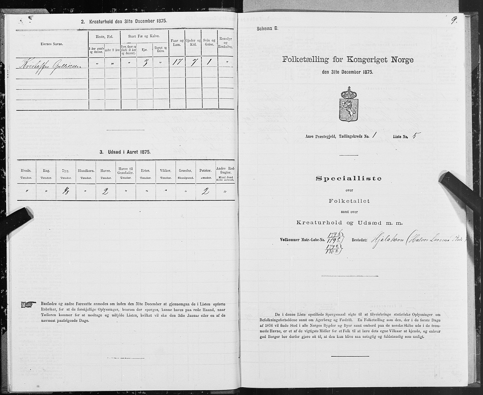 SAT, Folketelling 1875 for 1569P Aure prestegjeld, 1875, s. 1009