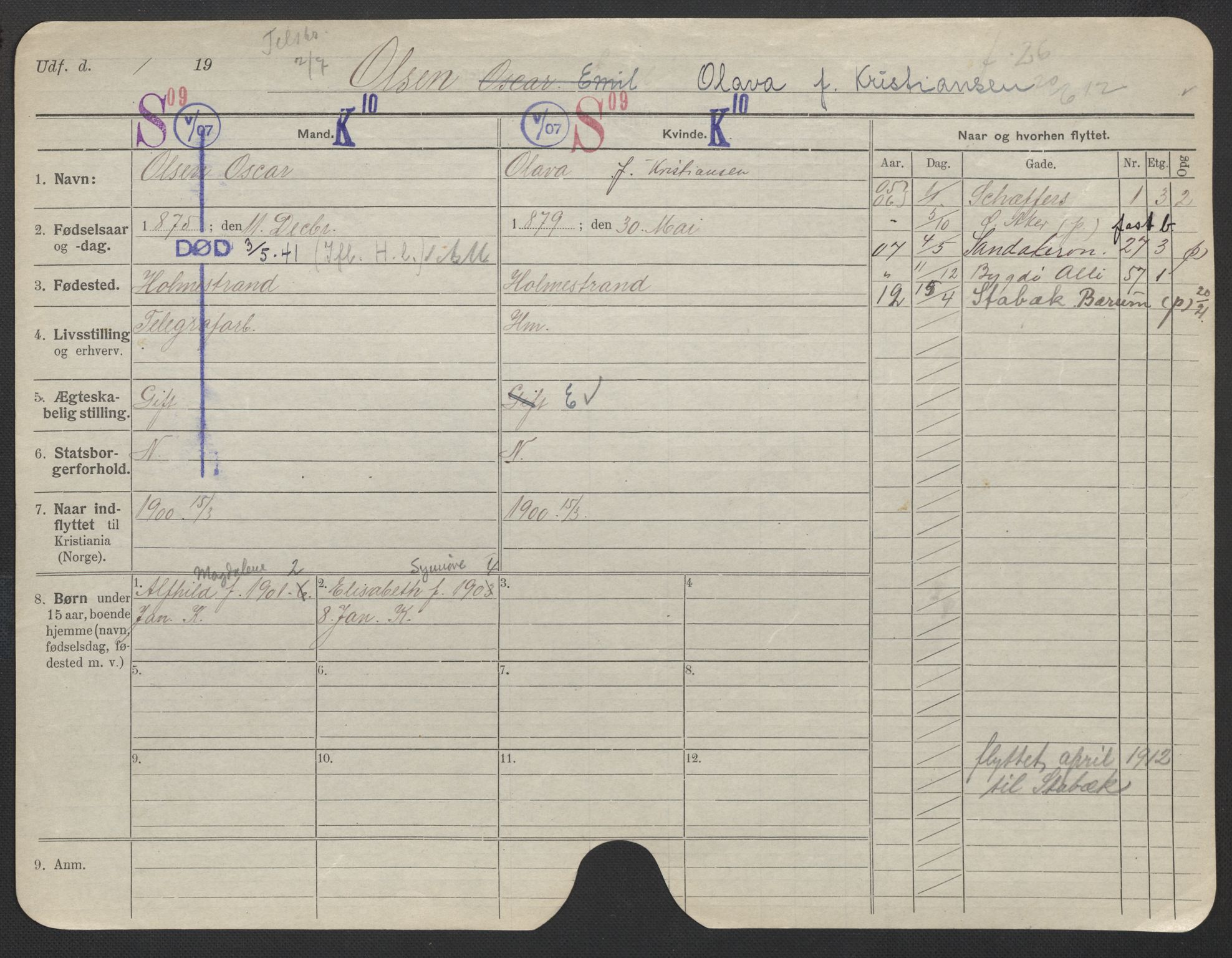 Oslo folkeregister, Registerkort, SAO/A-11715/F/Fa/Fac/L0022: Kvinner, 1906-1914, s. 225a