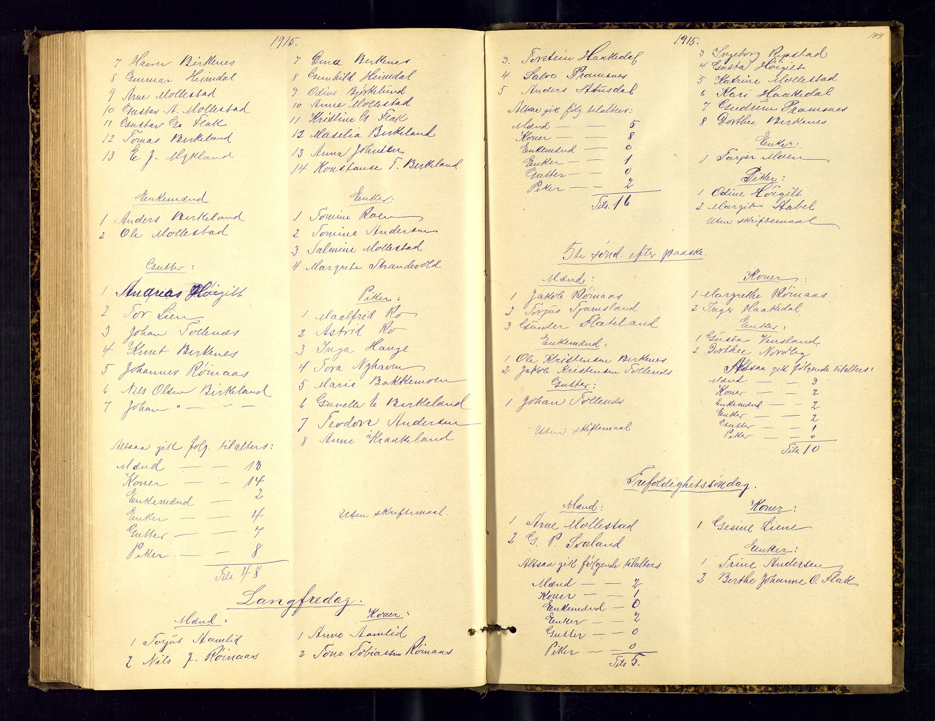 Birkenes sokneprestkontor, SAK/1111-0004/F/Fc/L0008: Kommunikantprotokoll nr. C-8, 1891-1915, s. 184