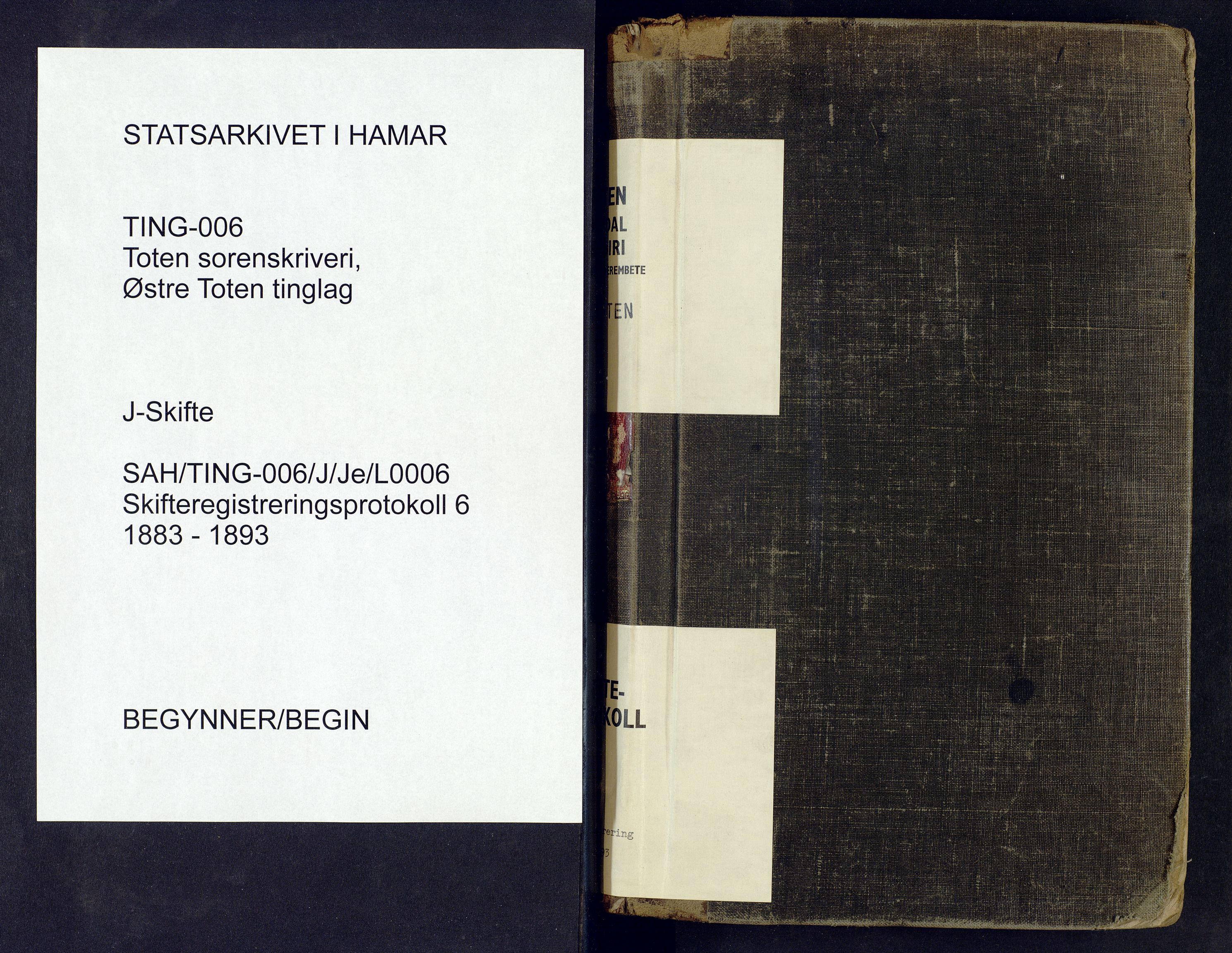 Toten tingrett, AV/SAH-TING-006/J/Je/L0006: Skifteregistreringsprotokoll - Østre Toten, 1883-1893