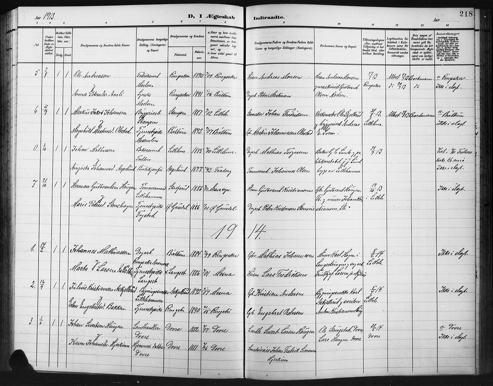 Fåberg prestekontor, AV/SAH-PREST-086/H/Ha/Hab/L0012: Klokkerbok nr. 12, 1903-1924, s. 218
