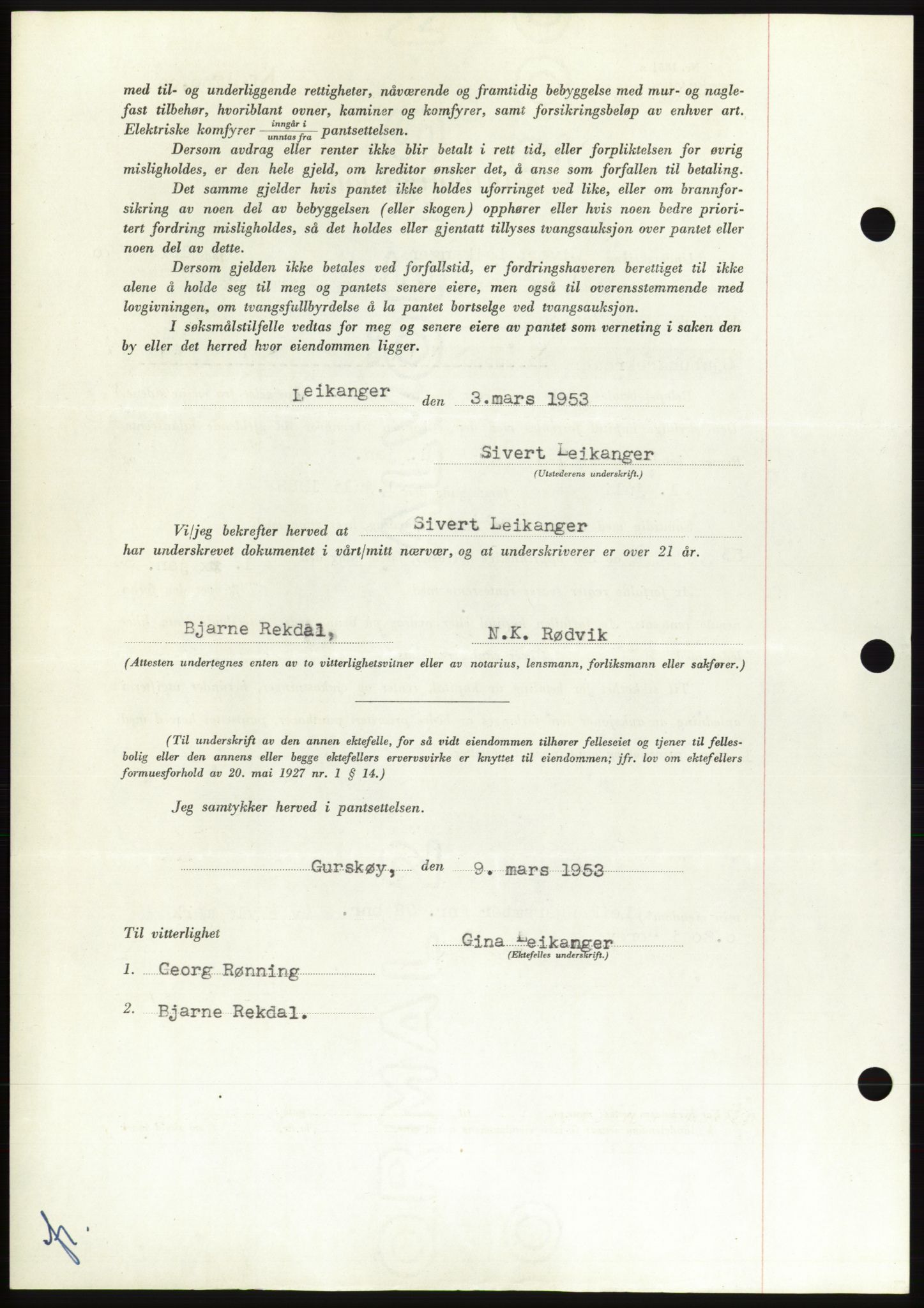 Søre Sunnmøre sorenskriveri, AV/SAT-A-4122/1/2/2C/L0123: Pantebok nr. 11B, 1953-1953, Dagboknr: 1053/1953