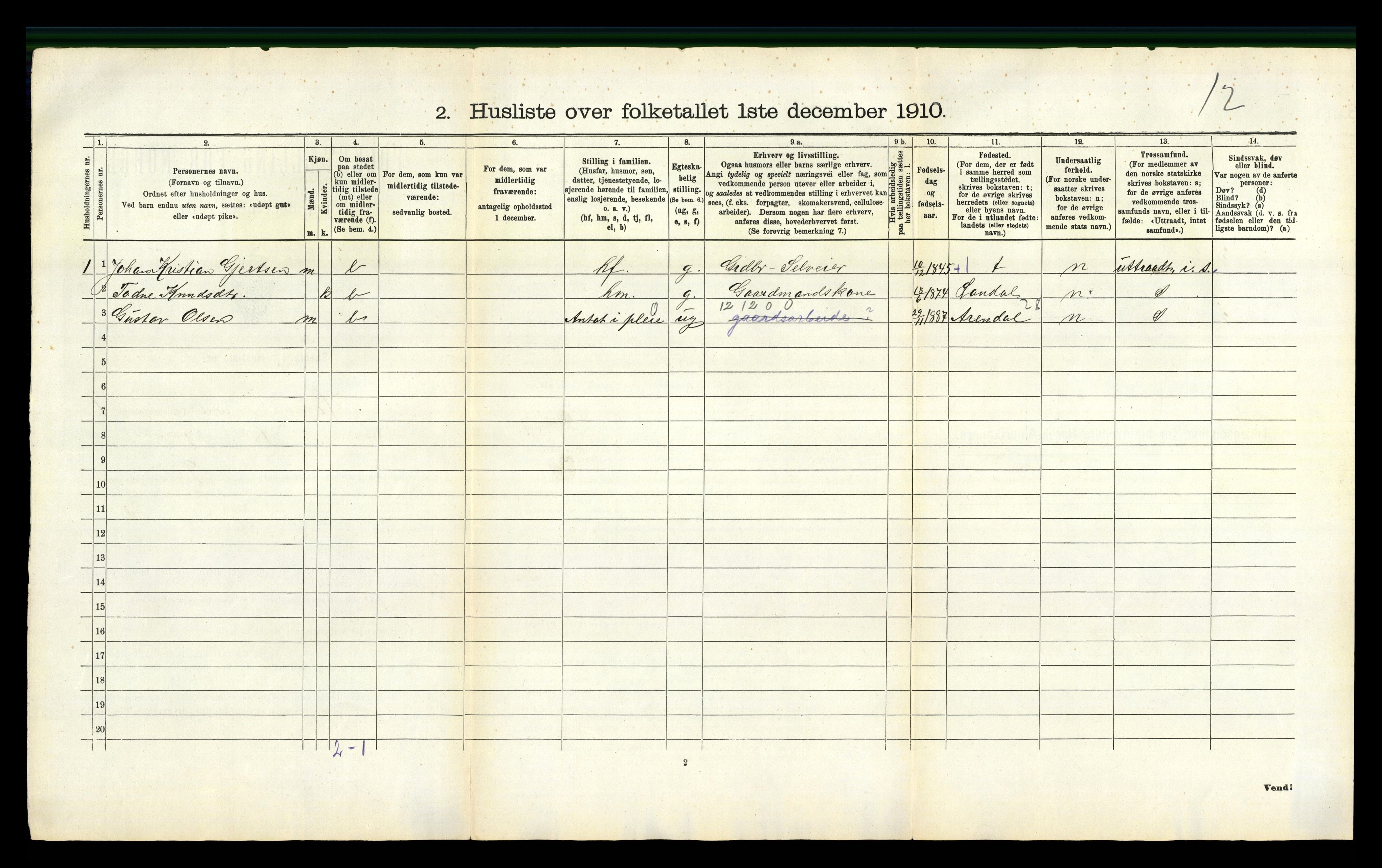 RA, Folketelling 1910 for 1020 Holum herred, 1910, s. 51