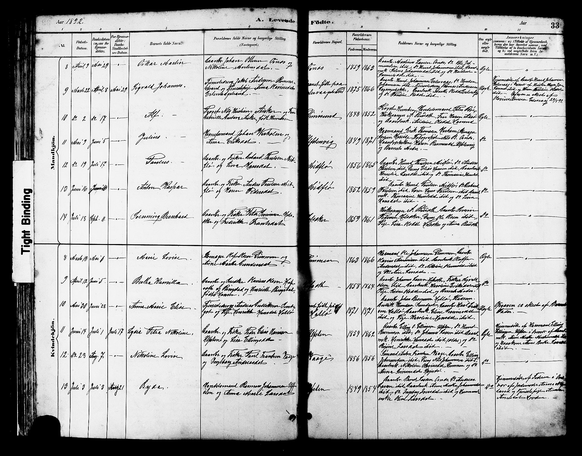 Ministerialprotokoller, klokkerbøker og fødselsregistre - Møre og Romsdal, SAT/A-1454/509/L0112: Klokkerbok nr. 509C02, 1883-1922, s. 33