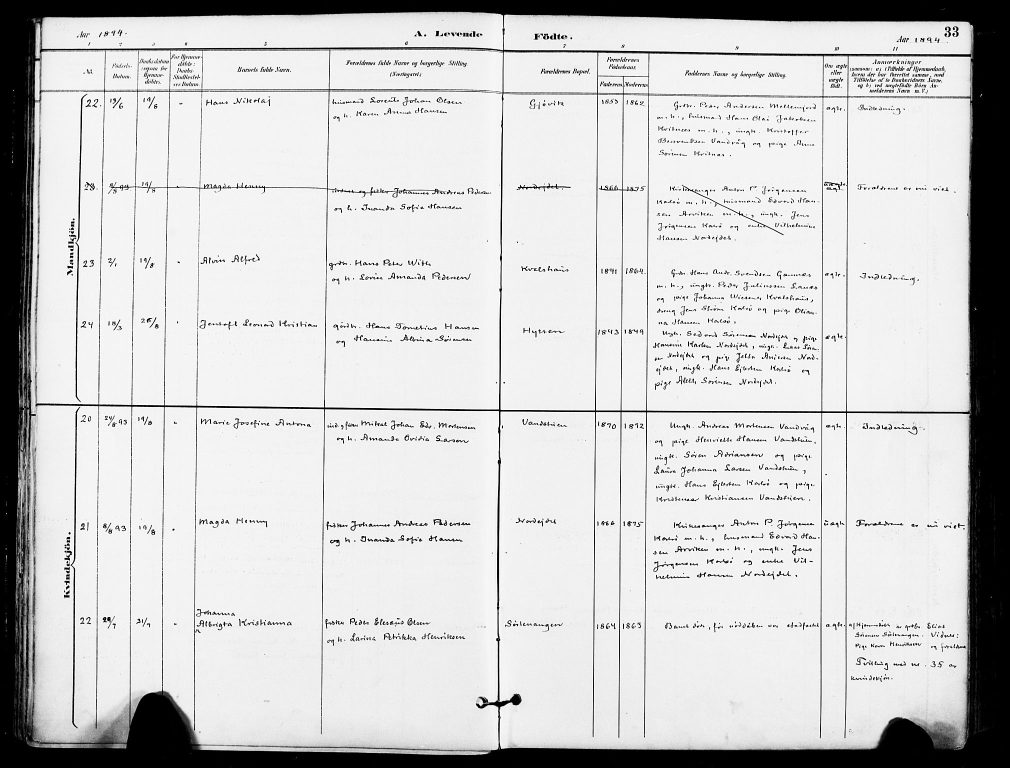 Karlsøy sokneprestembete, AV/SATØ-S-1299/H/Ha/Haa/L0007kirke: Ministerialbok nr. 7, 1891-1902, s. 33