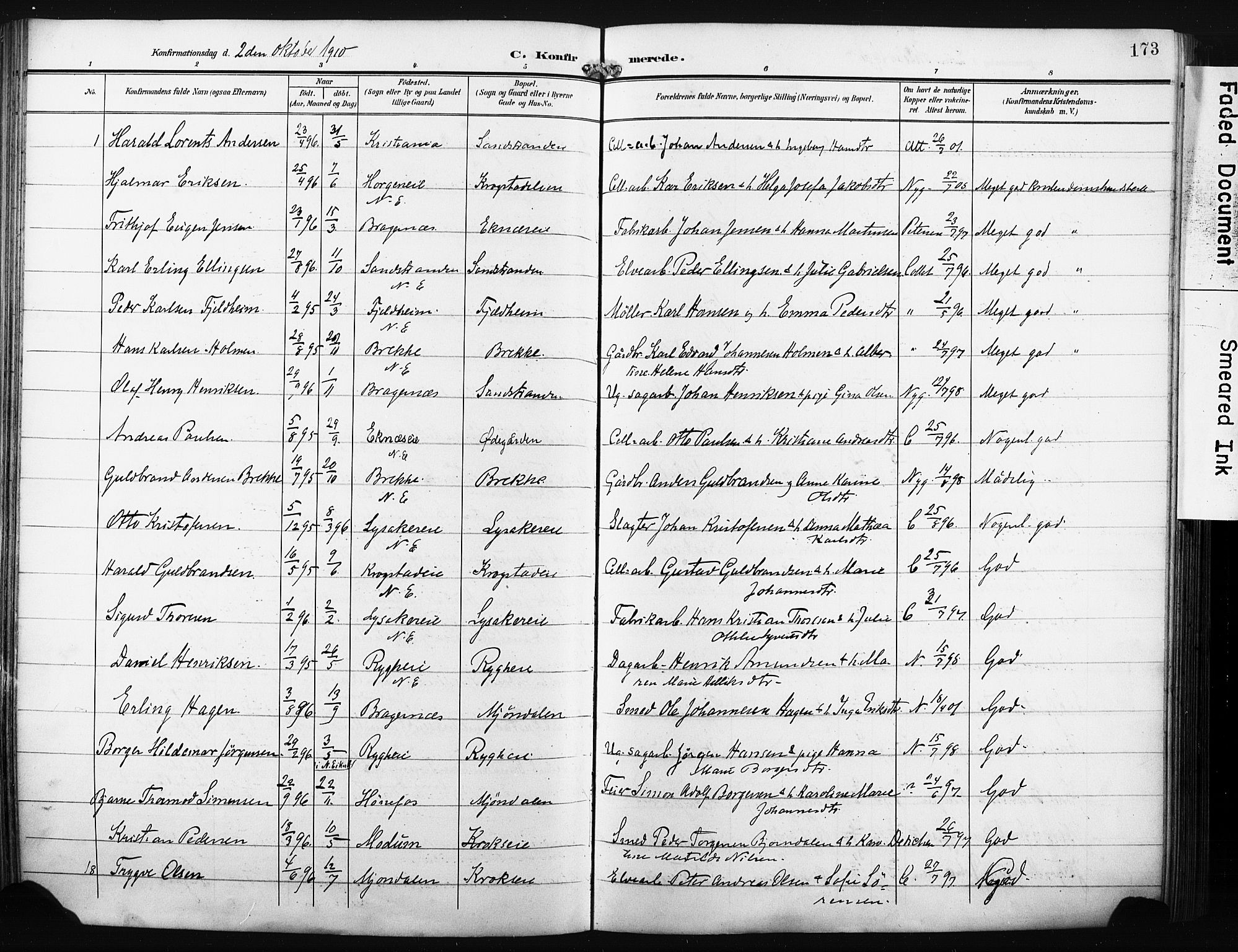 Nedre Eiker kirkebøker, AV/SAKO-A-612/F/Fa/L0006: Ministerialbok nr. 6, 1906-1912, s. 173