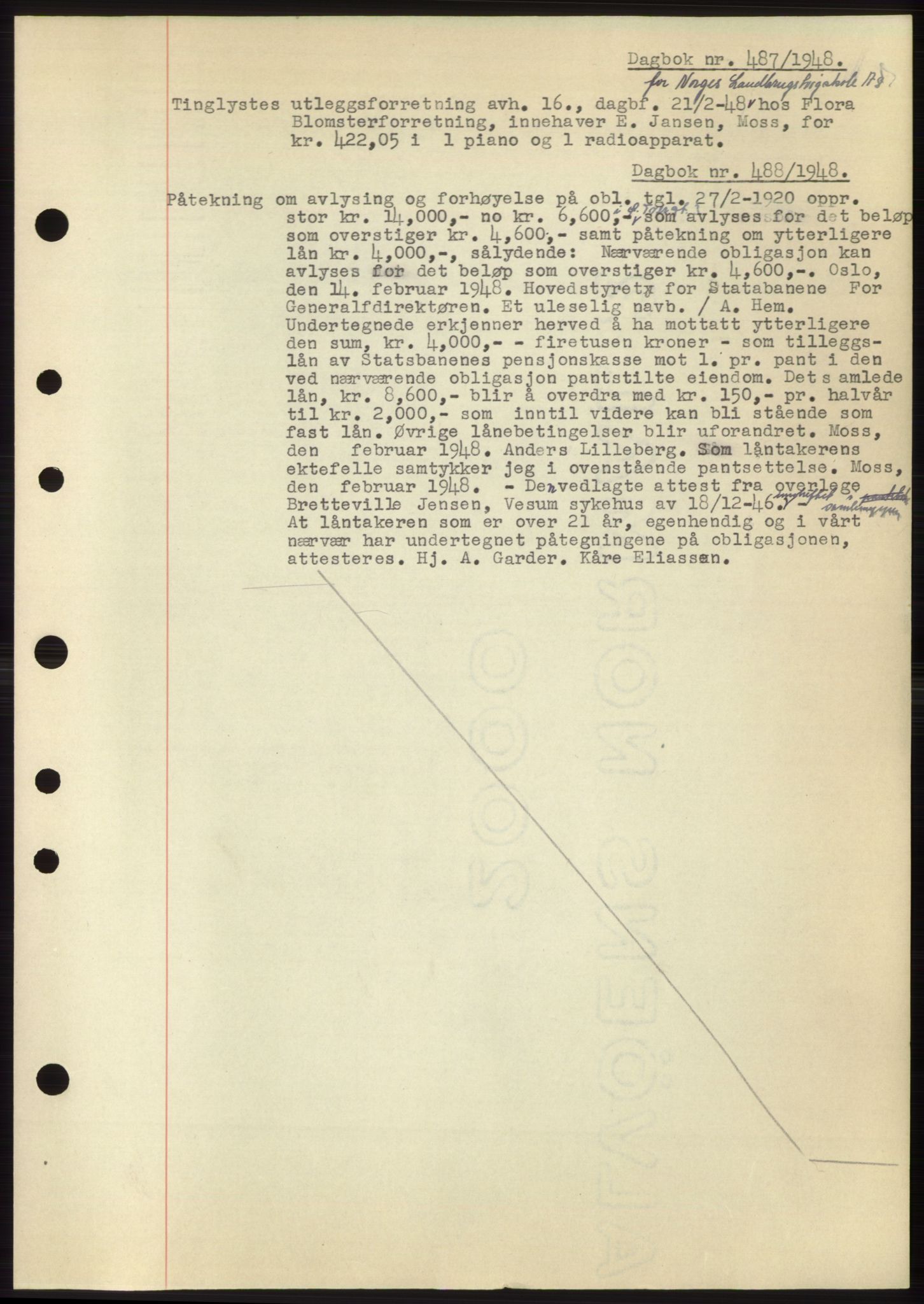Moss sorenskriveri, SAO/A-10168: Pantebok nr. C10, 1938-1950, Dagboknr: 487/1948