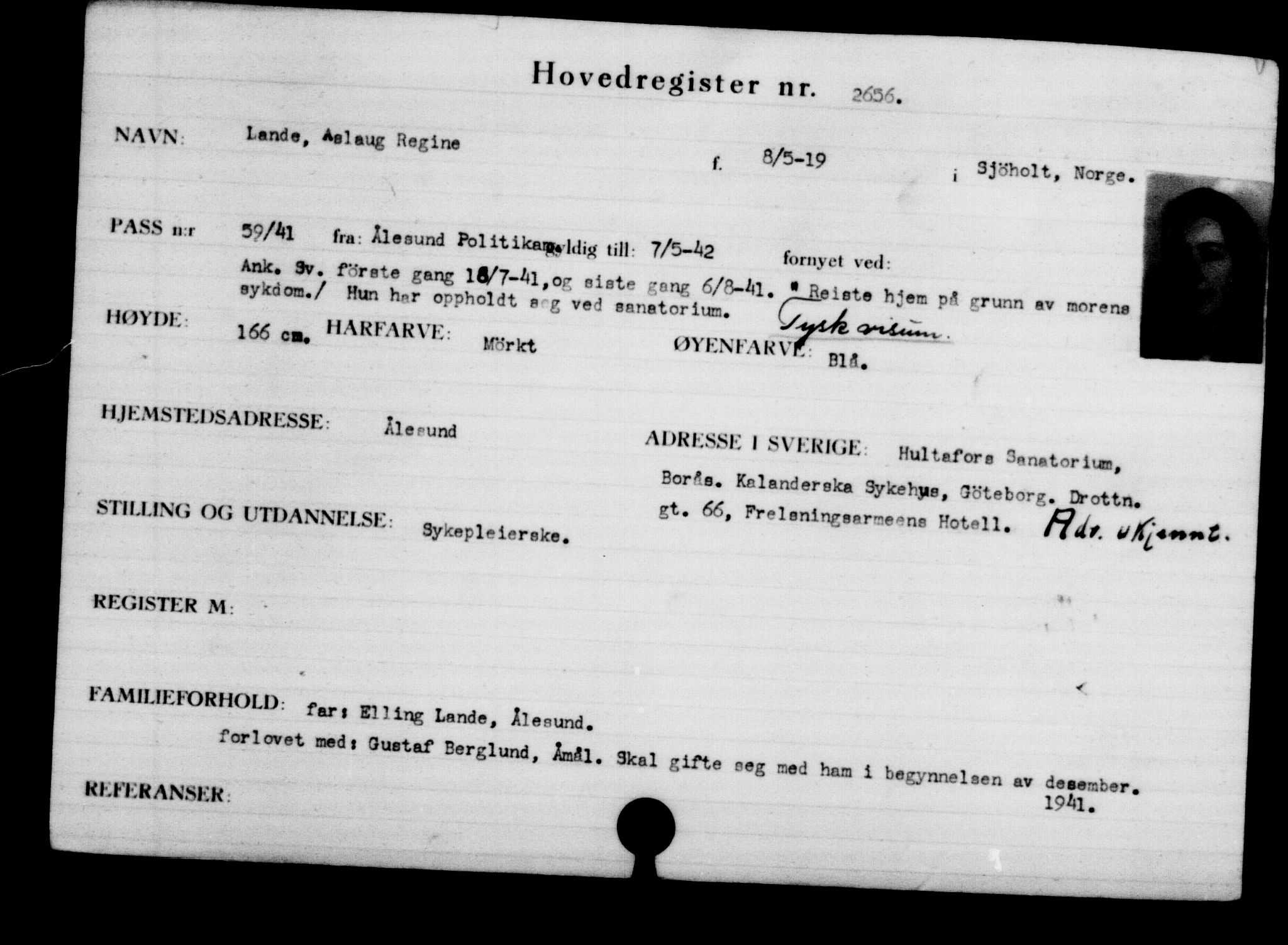 Den Kgl. Norske Legasjons Flyktningskontor, RA/S-6753/V/Va/L0003: Kjesäterkartoteket.  Flyktningenr. 2001-3495, 1940-1945, s. 1022