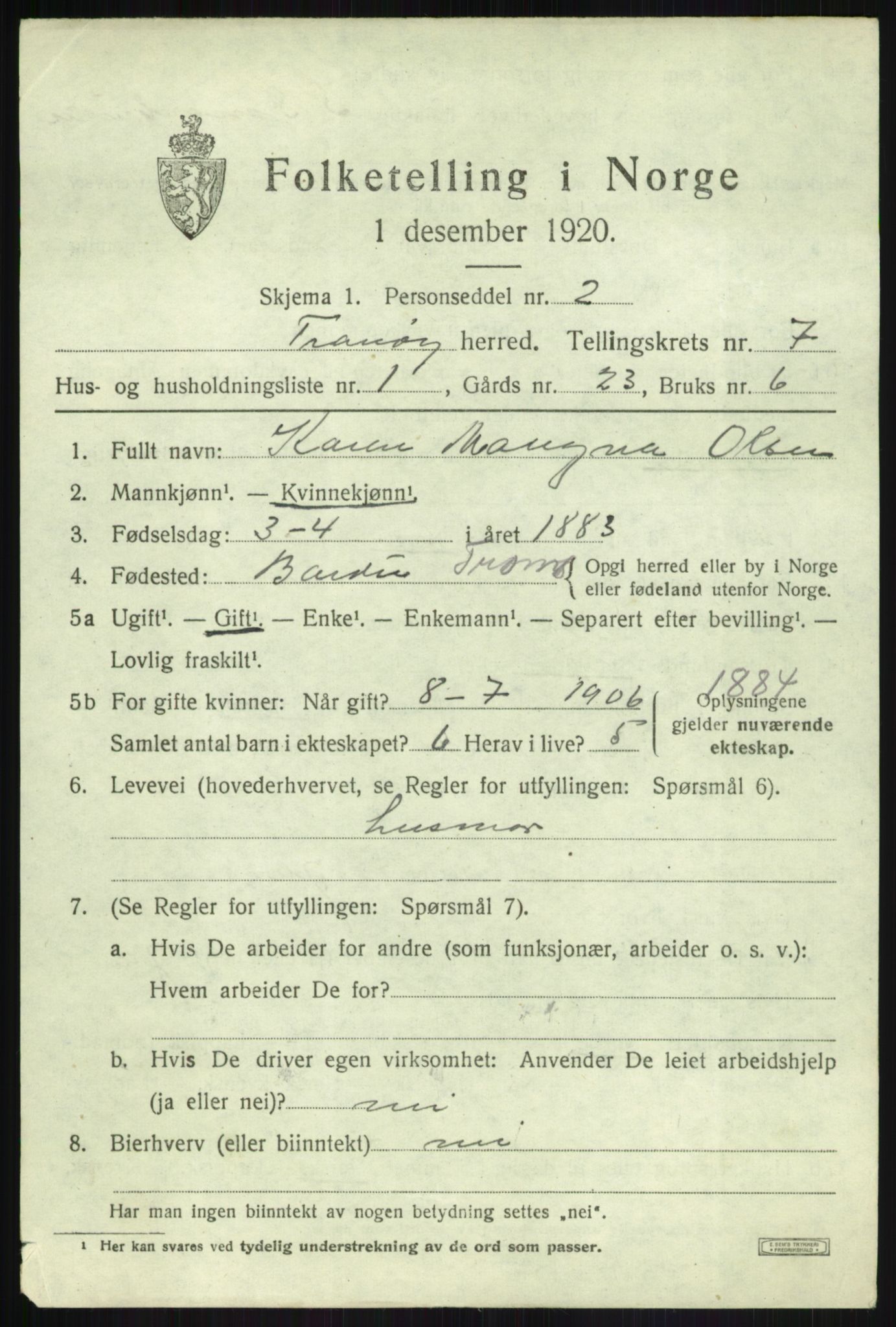 SATØ, Folketelling 1920 for 1927 Tranøy herred, 1920, s. 3369