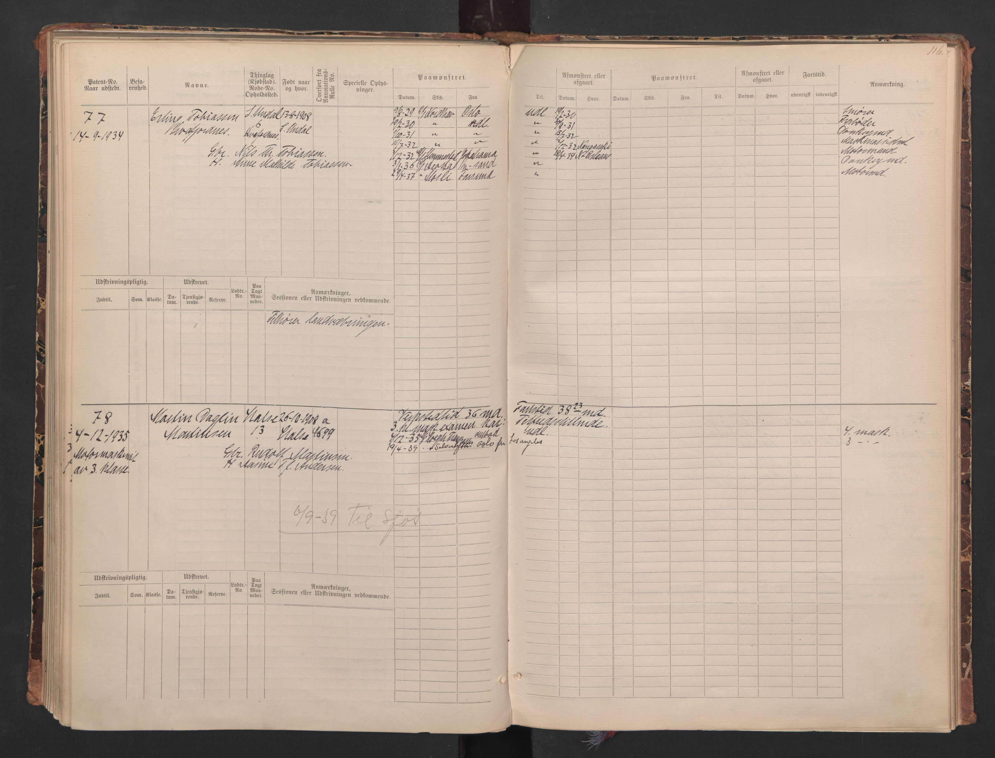 Mandal mønstringskrets, SAK/2031-0016/F/Fa/L0008: Annotasjonsrulle nr 1-3, hovedrulle nr 1-122, maskinister og fyrbøtere, med register, Y-18, 1883-1948, s. 73