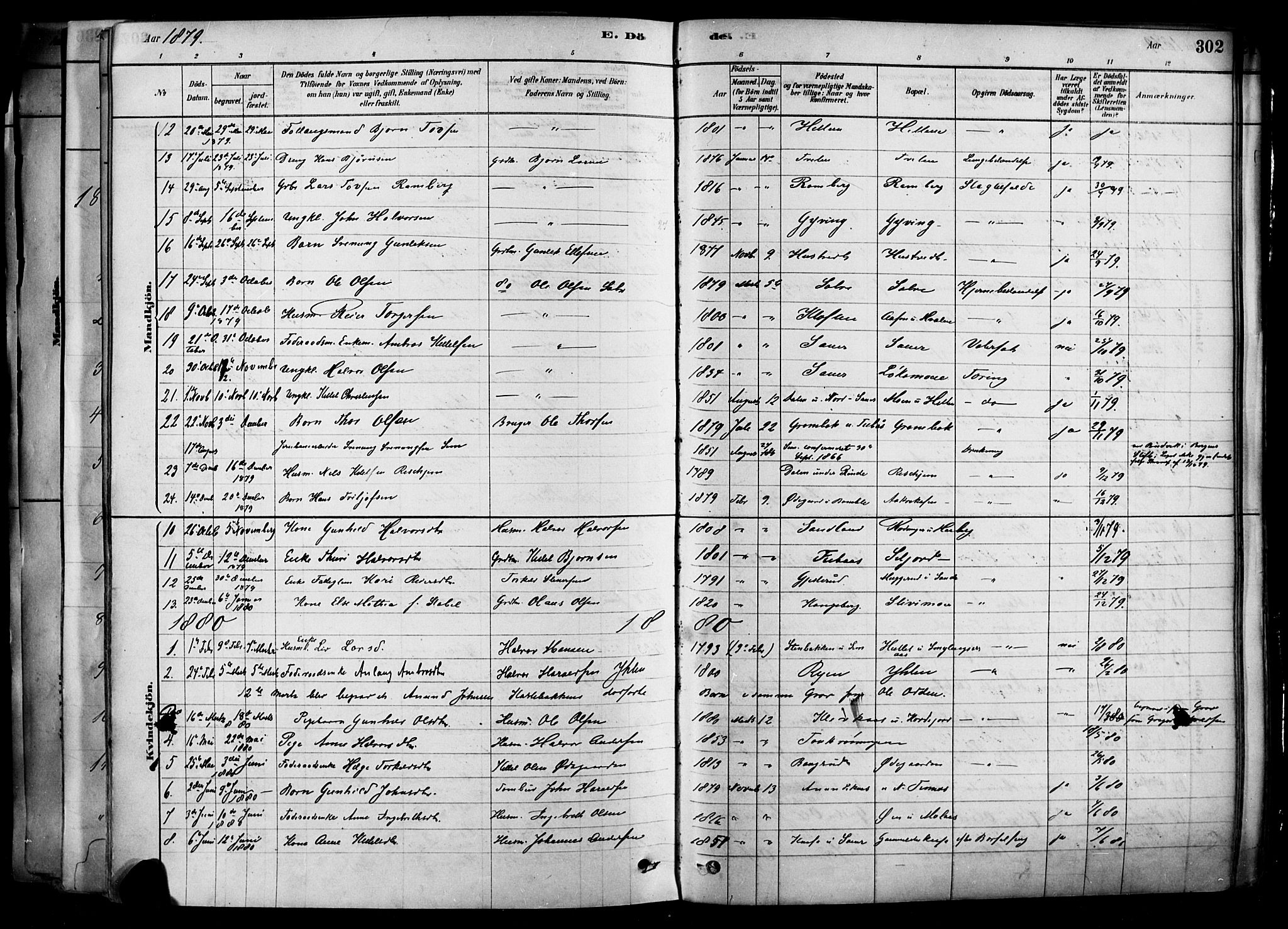 Heddal kirkebøker, AV/SAKO-A-268/F/Fa/L0008: Ministerialbok nr. I 8, 1878-1903, s. 302