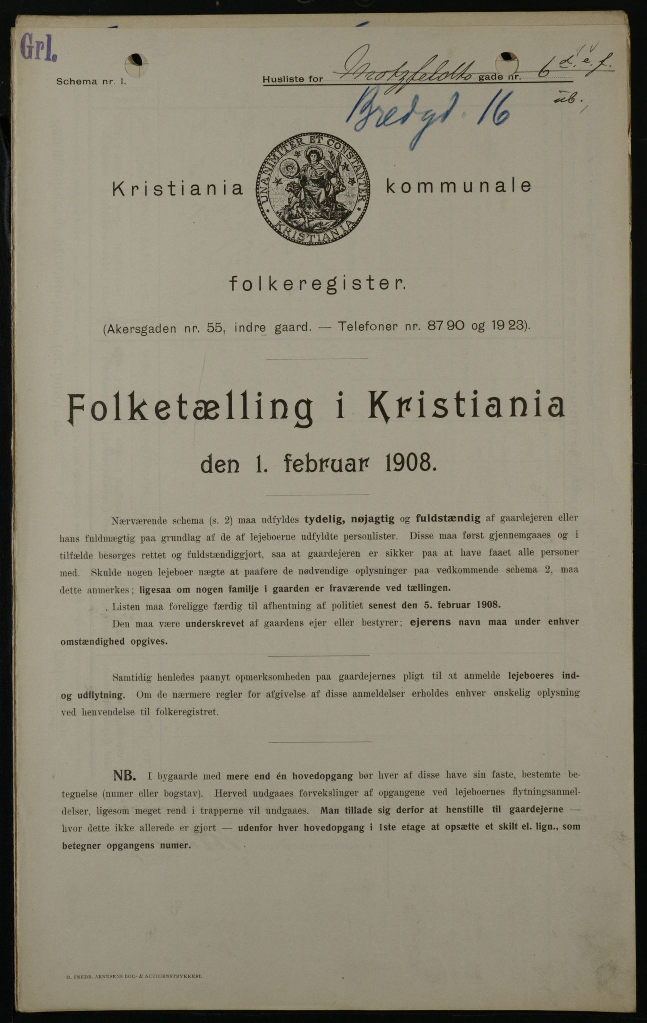 OBA, Kommunal folketelling 1.2.1908 for Kristiania kjøpstad, 1908, s. 7933