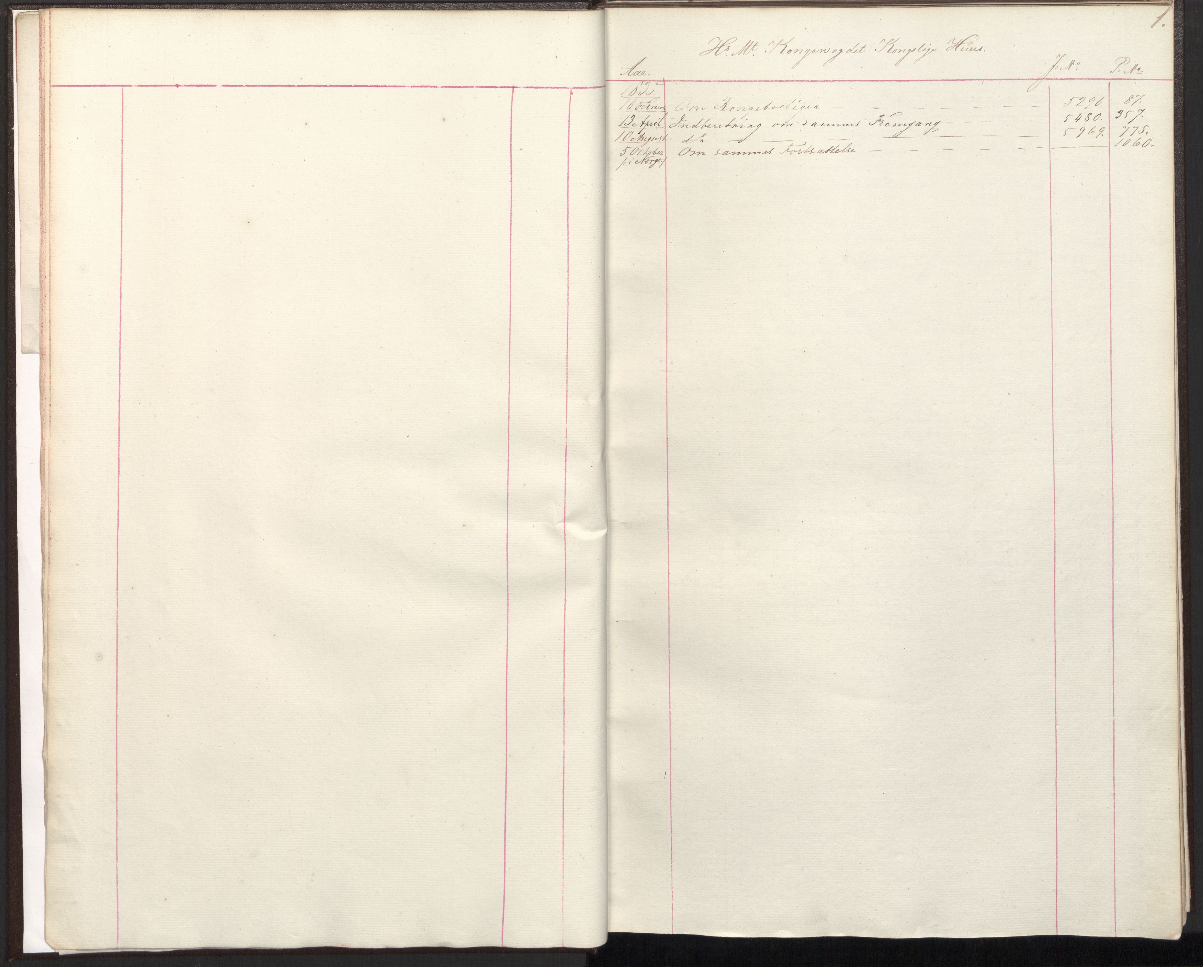 Statsrådsavdelingen i Stockholm, RA/S-1003/C/Ca/L0006: Det norske Statsraads Journal- og Hovedprotokollregister, 1834-1837, s. 1a