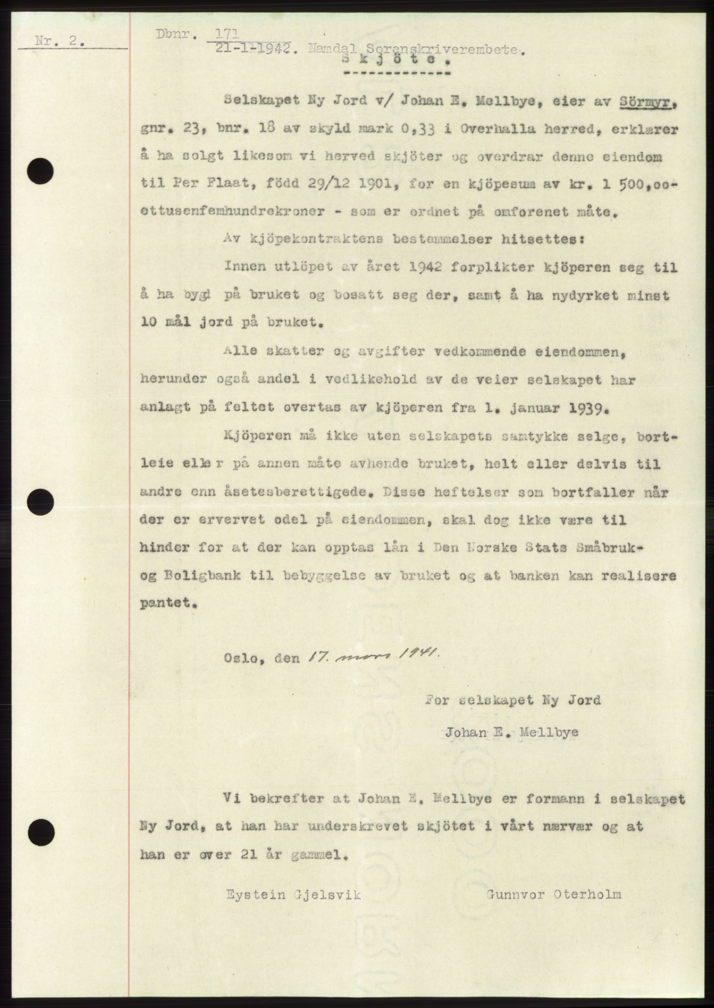 Namdal sorenskriveri, SAT/A-4133/1/2/2C: Pantebok nr. -, 1941-1942, Dagboknr: 171/1942