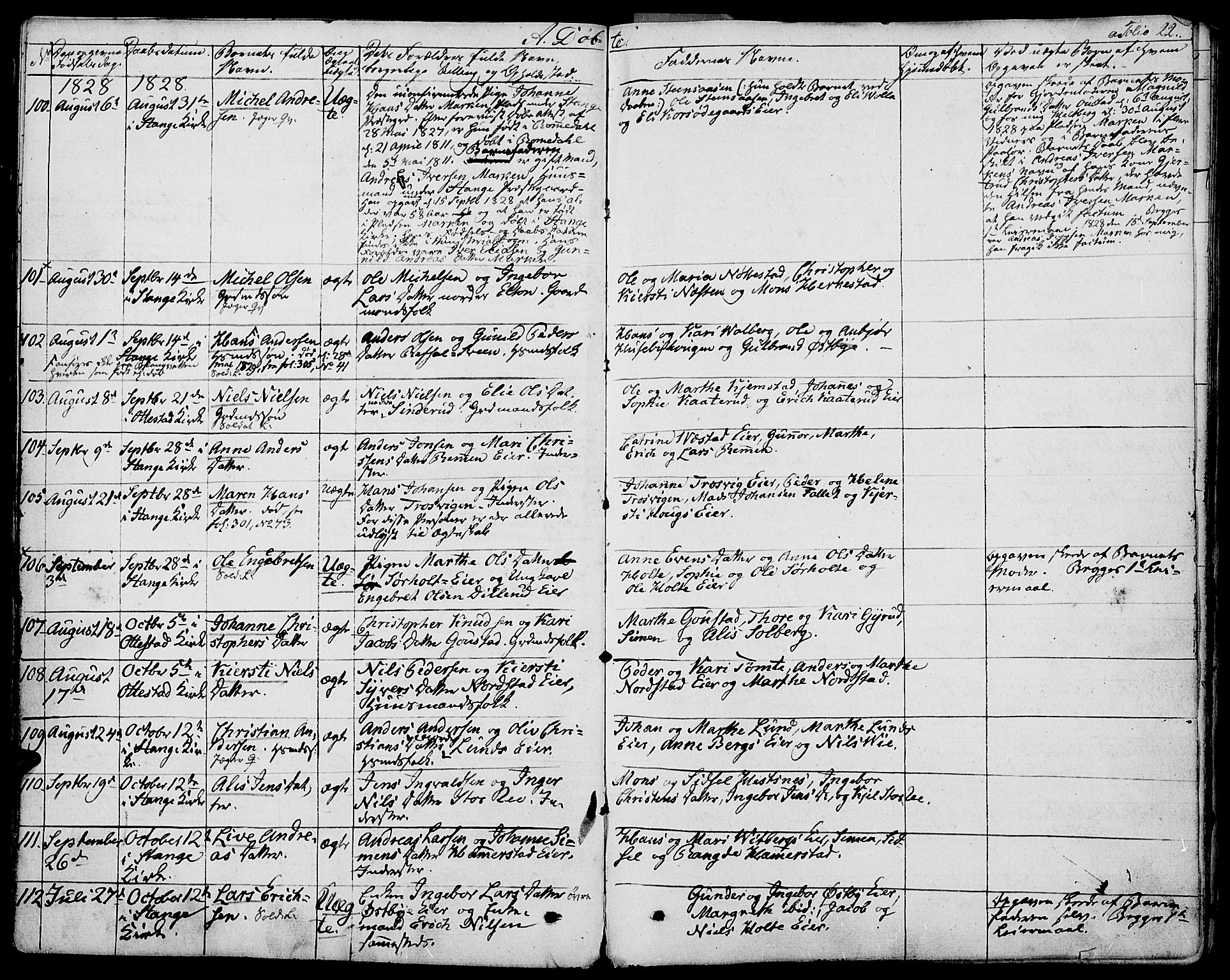 Stange prestekontor, AV/SAH-PREST-002/K/L0009: Ministerialbok nr. 9, 1826-1835, s. 22