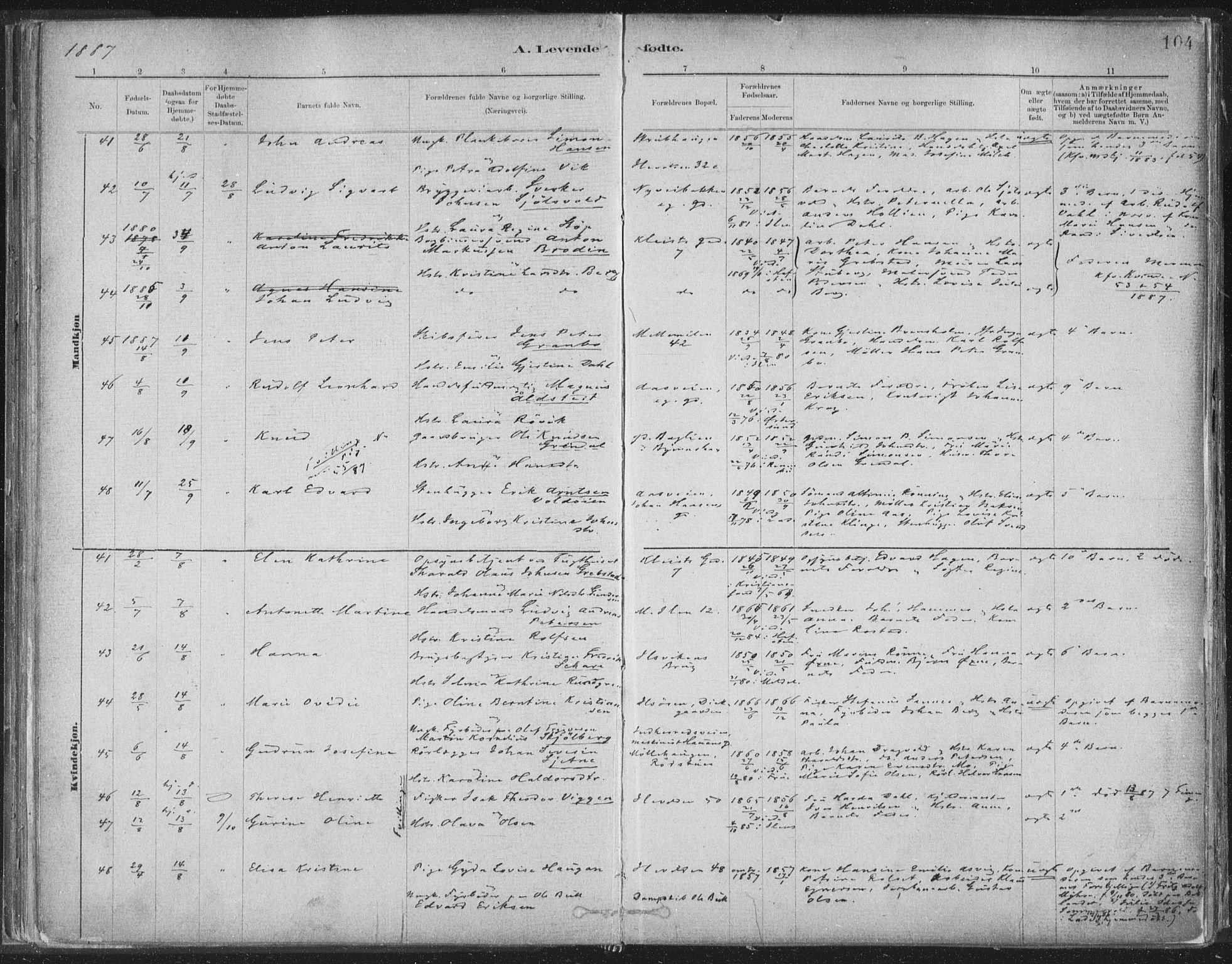 Ministerialprotokoller, klokkerbøker og fødselsregistre - Sør-Trøndelag, SAT/A-1456/603/L0162: Ministerialbok nr. 603A01, 1879-1895, s. 104