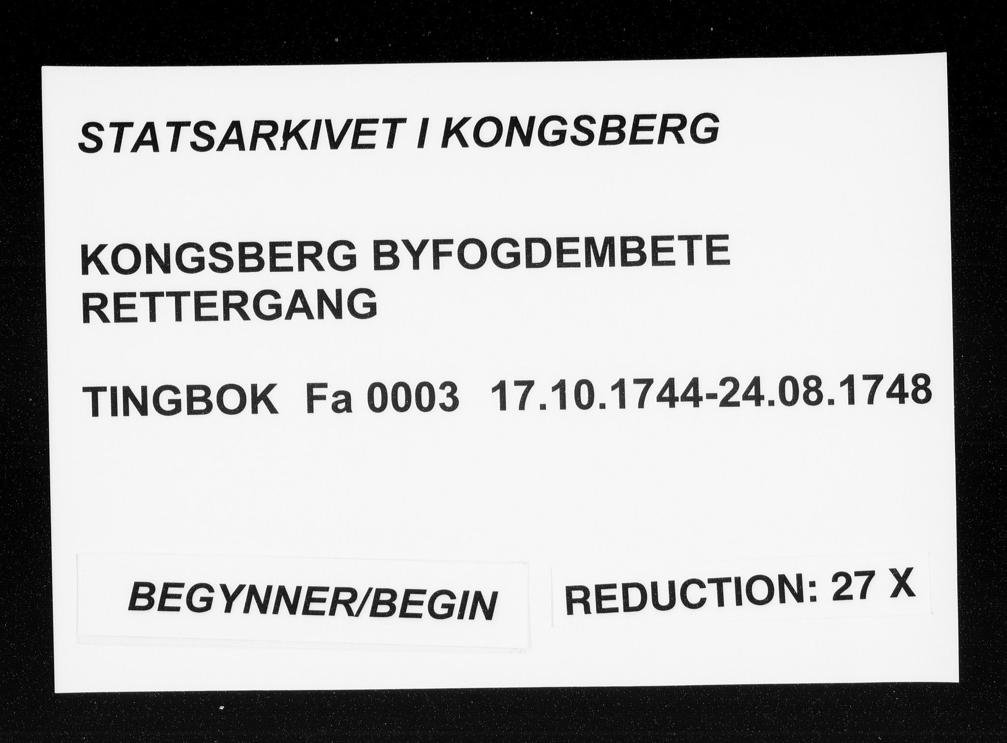 Kongsberg byfogd, AV/SAKO-A-84/F/Fa/L0003: Tingbok, 1744-1748