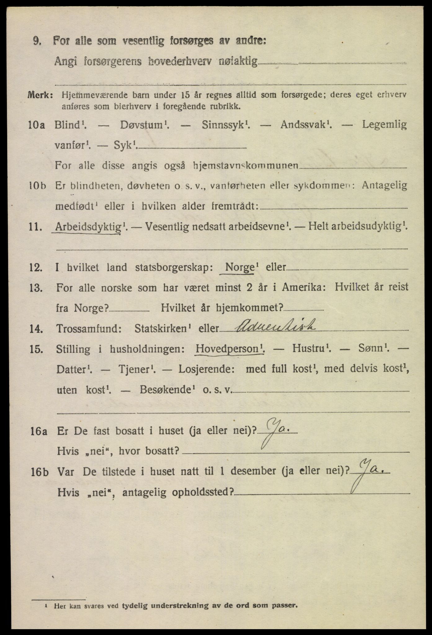 SAK, Folketelling 1920 for 1029 Sør-Audnedal herred, 1920, s. 2704