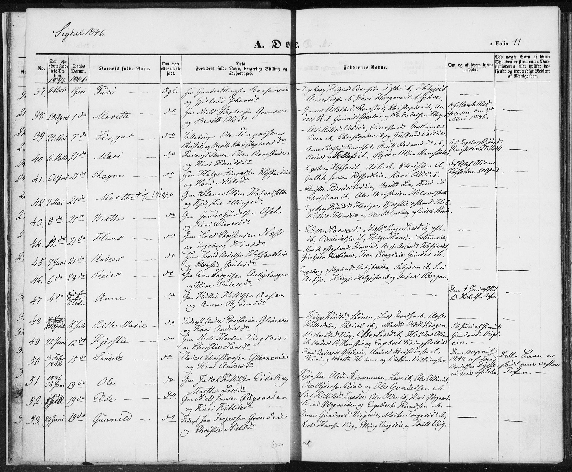 Sigdal kirkebøker, AV/SAKO-A-245/F/Fa/L0007: Ministerialbok nr. I 7, 1844-1849, s. 11