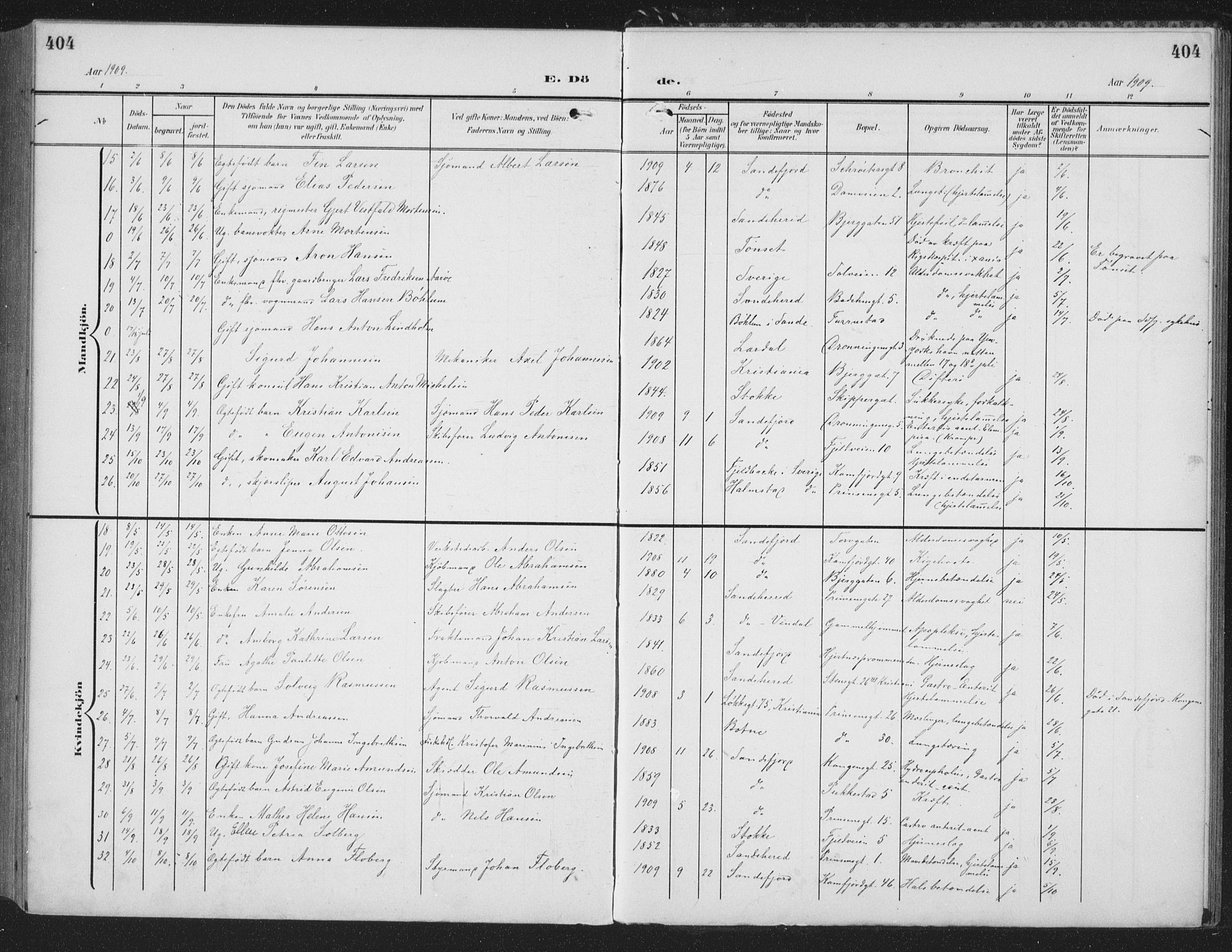 Sandefjord kirkebøker, AV/SAKO-A-315/G/Ga/L0003: Klokkerbok nr. 3, 1903-1920, s. 404