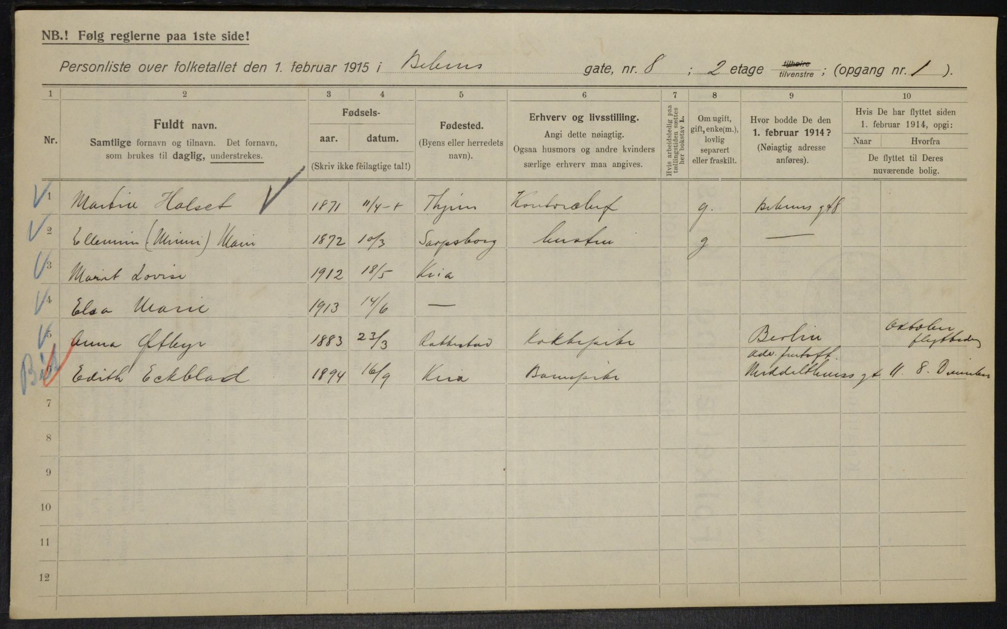 OBA, Kommunal folketelling 1.2.1915 for Kristiania, 1915, s. 3523