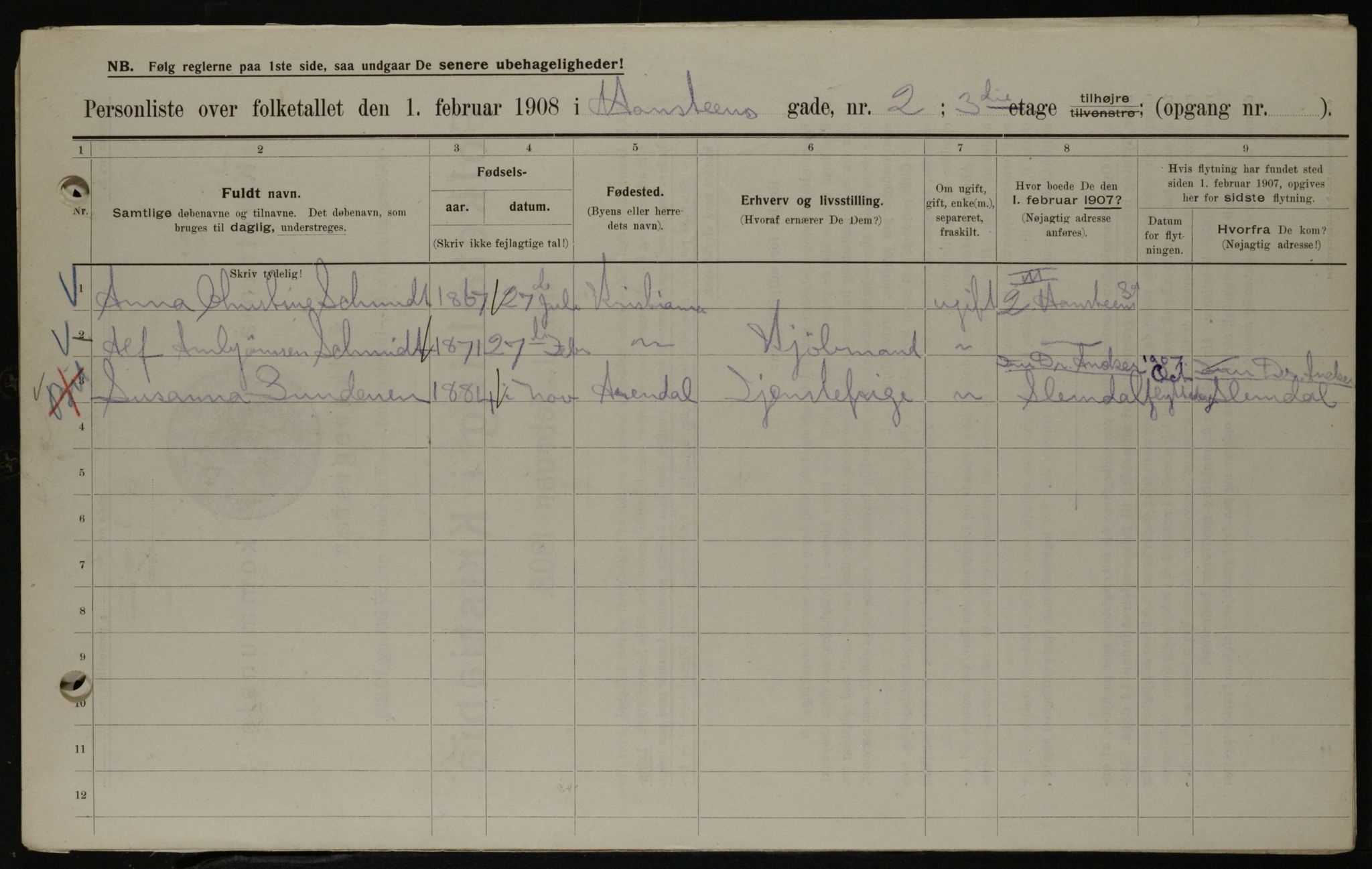 OBA, Kommunal folketelling 1.2.1908 for Kristiania kjøpstad, 1908, s. 31348